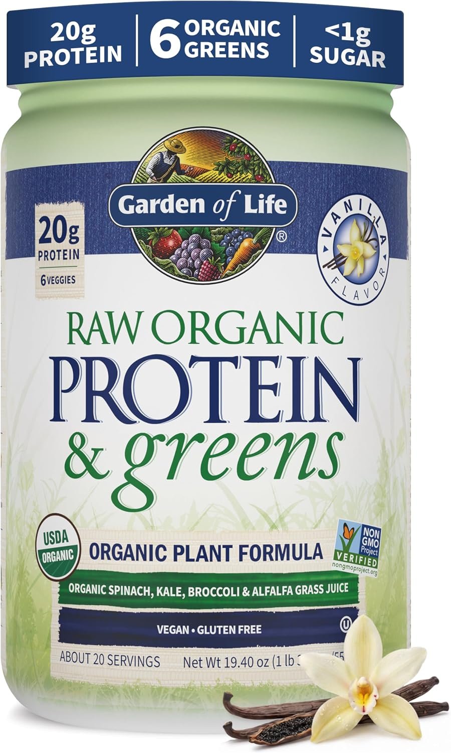 Garden of Life Raw Organic Protein & Greens Powder, Vanilla, 20 Servings