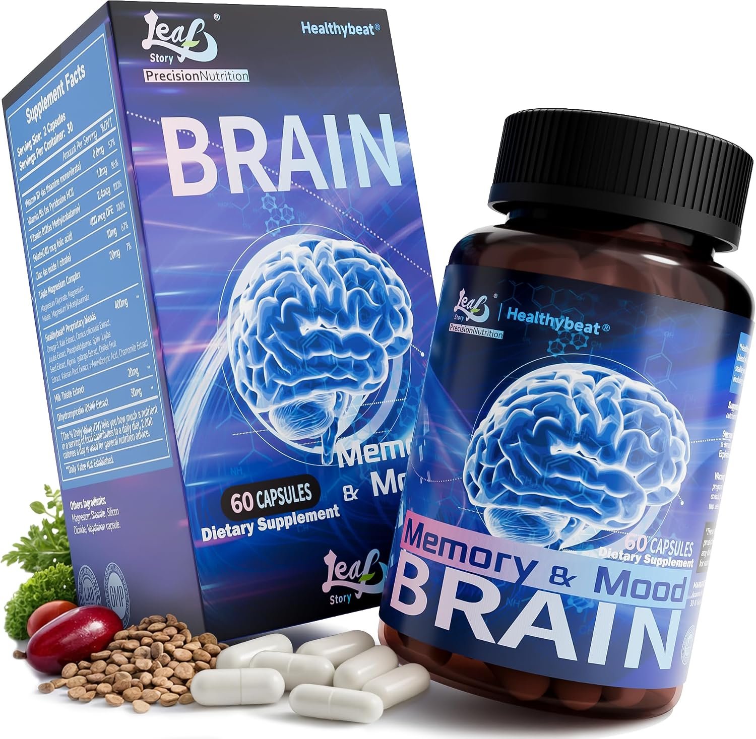 Nootropic Brain Supplements for Memory and Focus, 60 Capsules