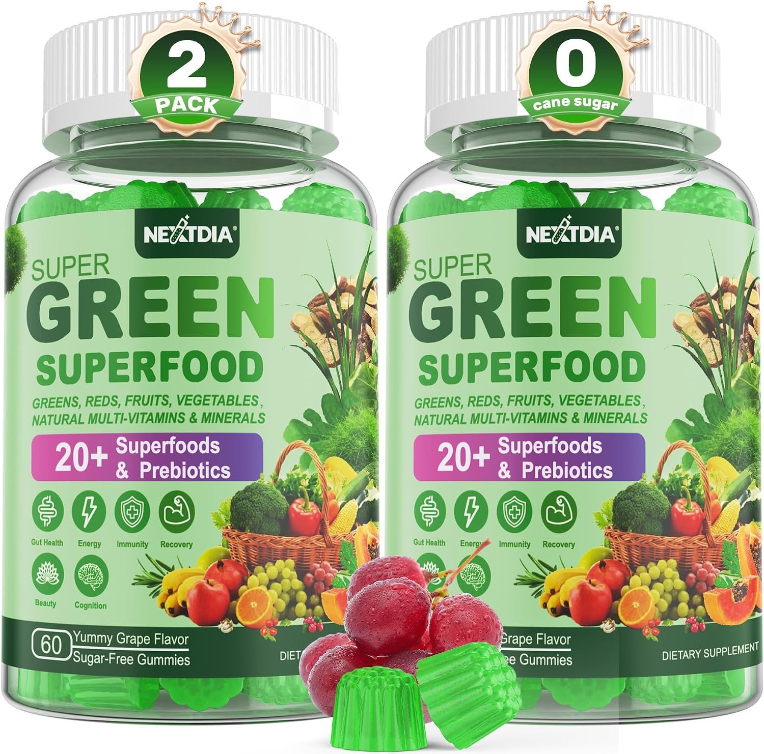 Super Greens Multivitamin Gummies, w/Fiber, Adaptogens for Gut & Energy