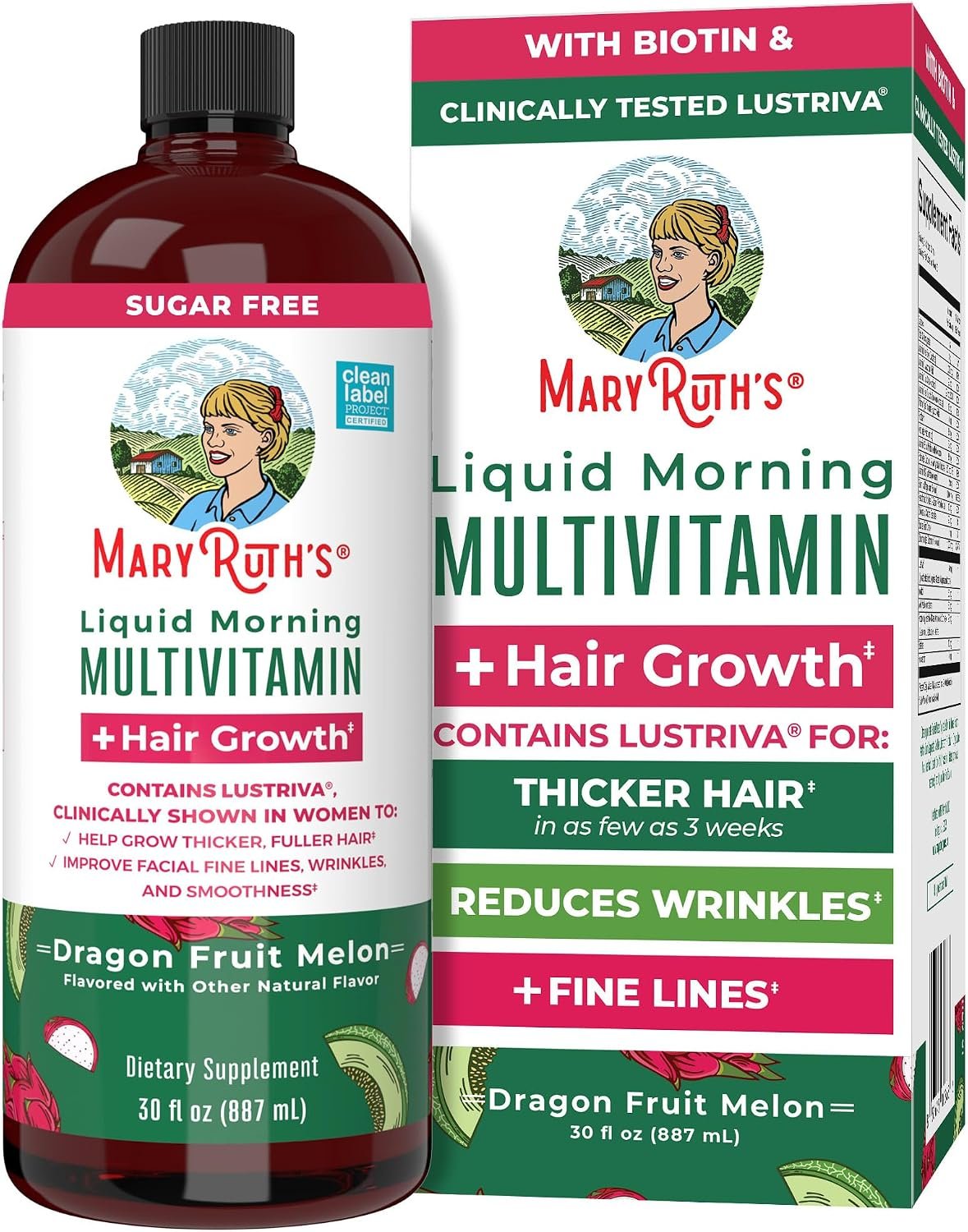 MARYRUTH’S Liquid Multivitamin + Hair Growth, Clinically Thicker Hair, 30oz
