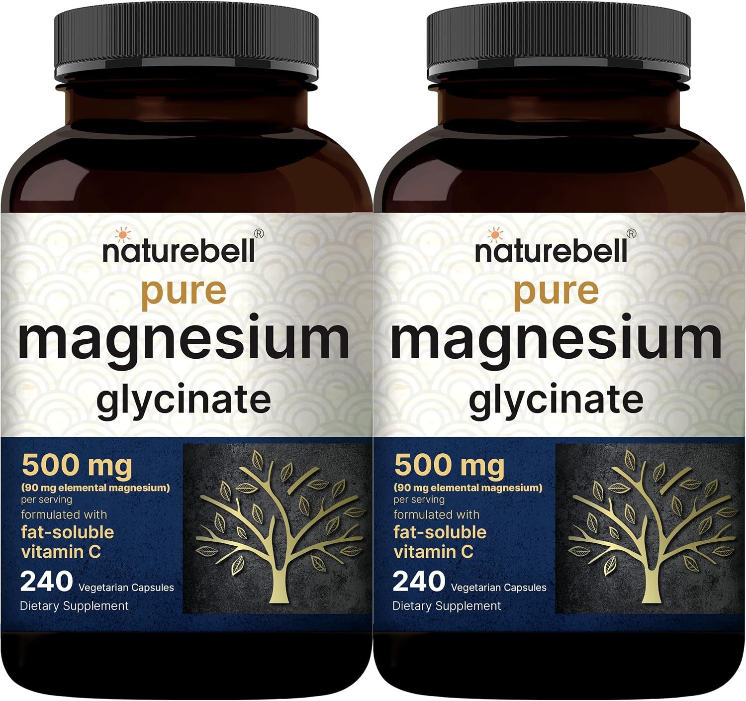 NatureBell Pure Magnesium Glycinate 500mg Per Serving, 2 Pack, 480 Capsules