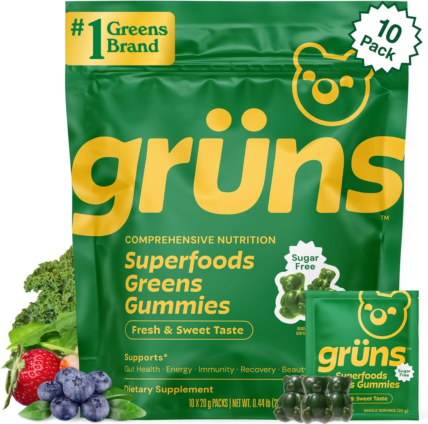 Adult Greens Gummies Sugar Free Multivitamin & Prebiotic Fiber, 10 ct