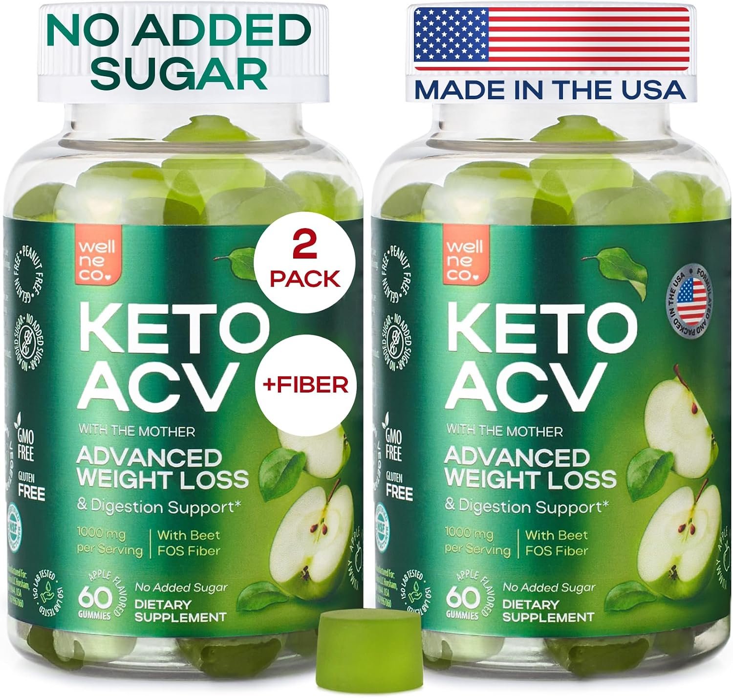 Apple Cider Vinegar Gummies 1000 Mg (2 Pack) – Keto ACV Gummies for Weight Loss, Belly Fat, Craving Control – ACV, Beet FOS Fiber for Gut, Digestion Health, Less Bloating – Sugar Free -Kelly Clarkson