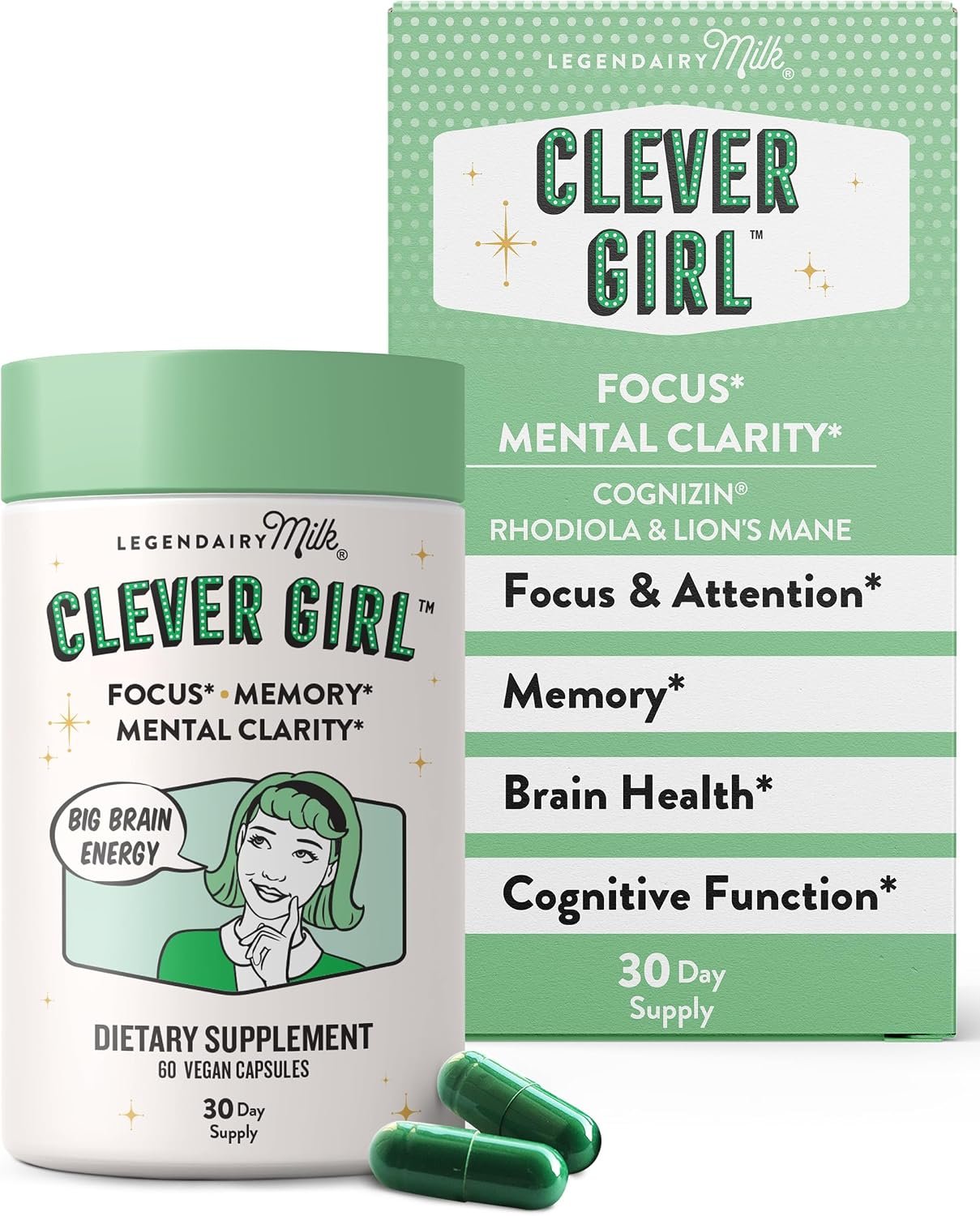 Legendairy Milk Clever Girl – Focus Supplement with Lion’s Mane & Citicoline – Nootropic Lions Mane Supplement for Memory, Focus & Mental Clarity, 30 Servings