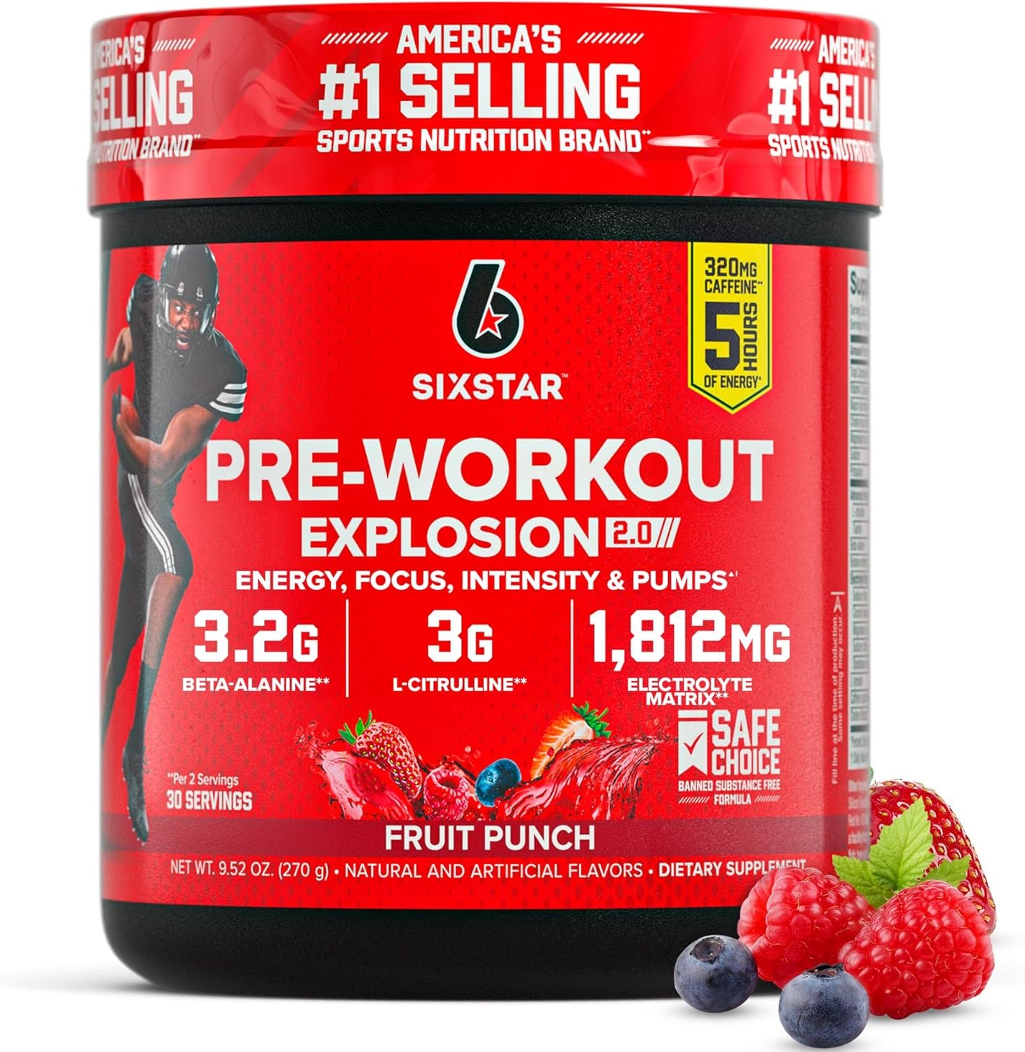 Six Star Pre-Workout Powder for Men & Women, Fruit Punch, 30 Servings
