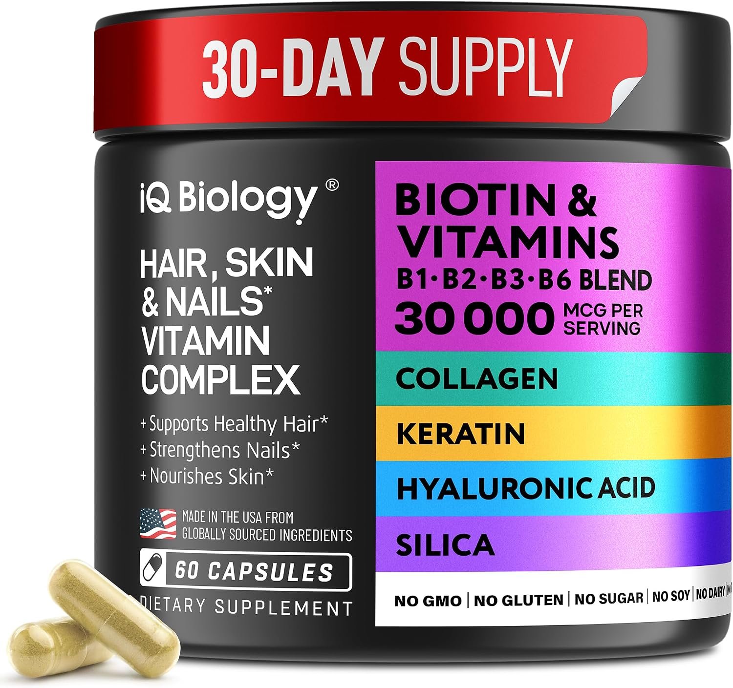 Biotin 10,000 mcg Supplement – Hair Growth Support for Women & Men – 60 pcs