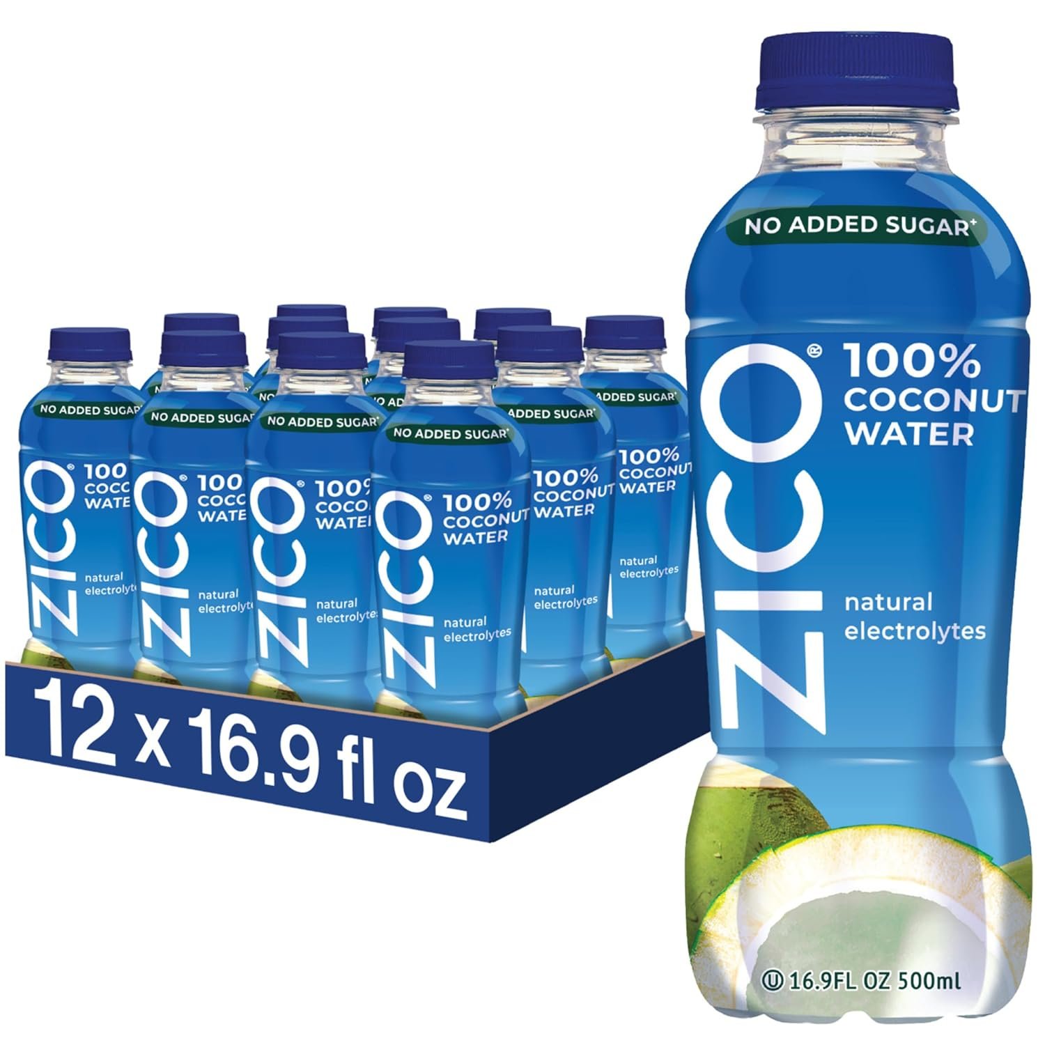 ZICO 100% Coconut Water with No Added Sugar, 16.9 fl oz (Pack of 12)