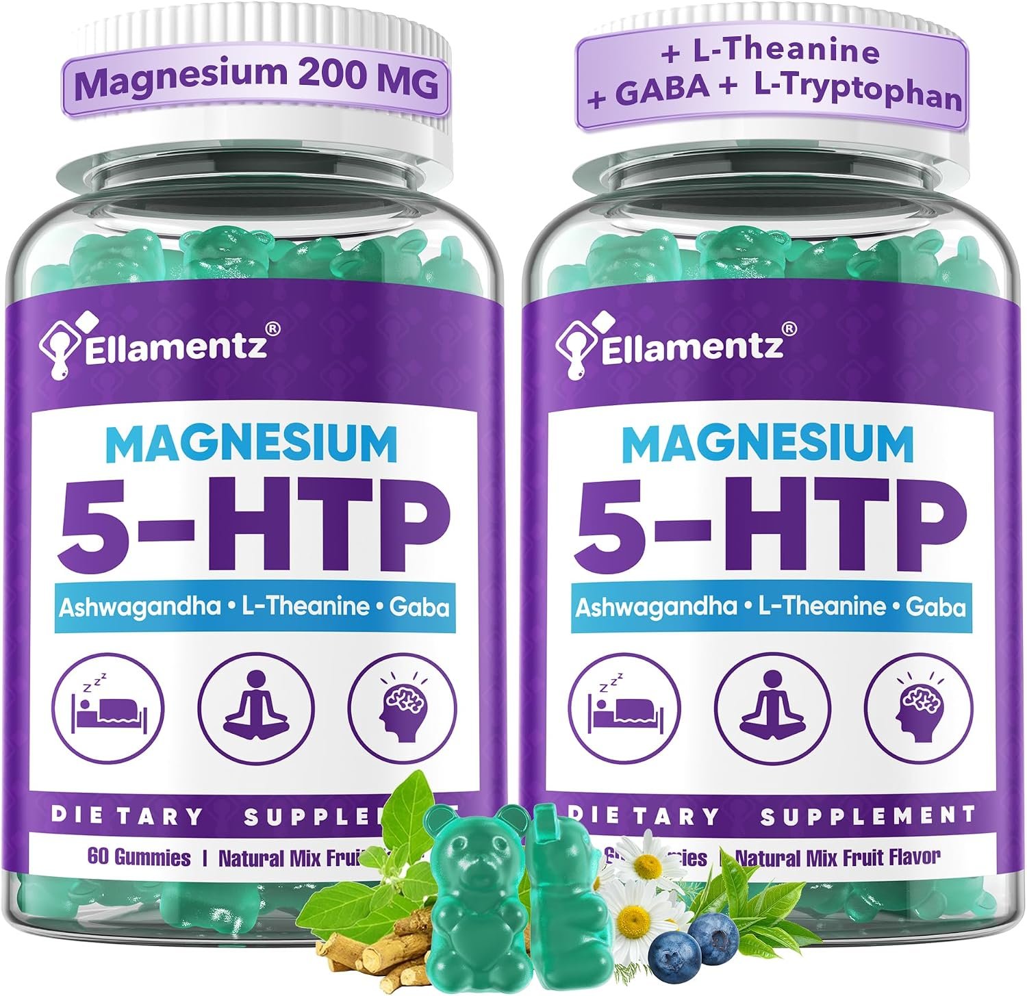 5HTP Sleep Gummies Magnesium Glycinate Melatonin Free Sleep Aid for Adults