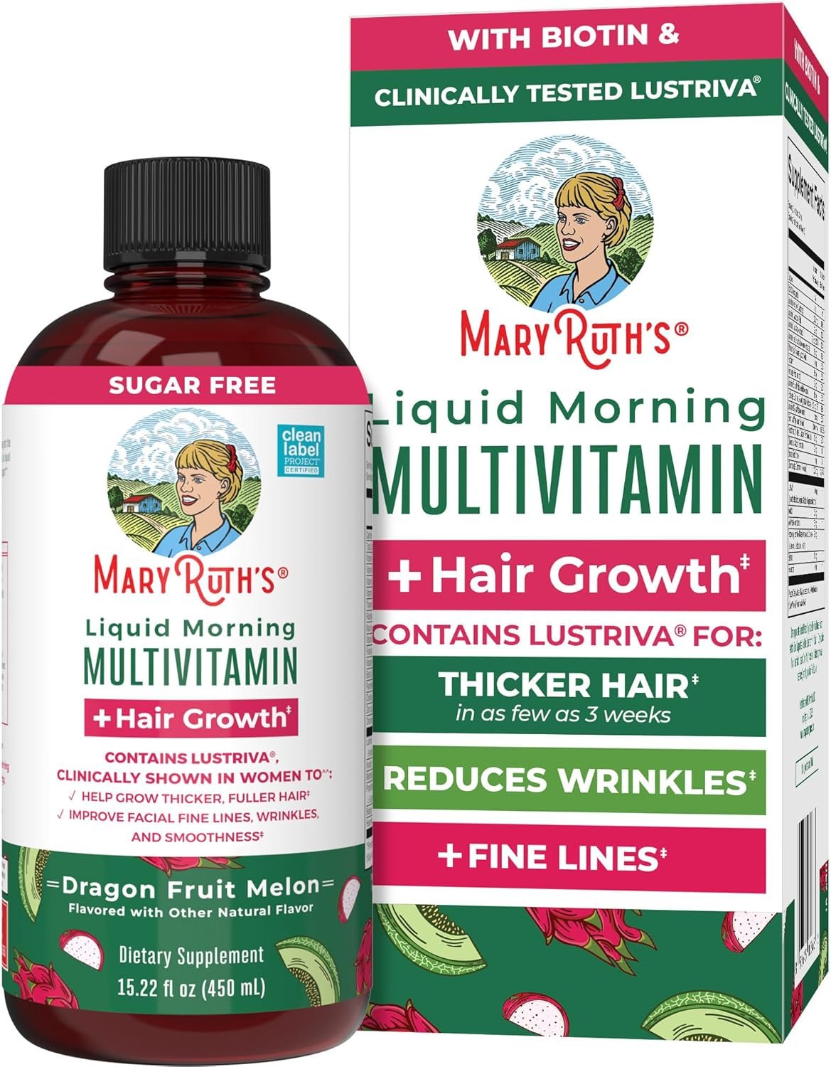 MARYRUTH’S Liquid Multivitamin + Hair Growth, Clinically Thicker Hair, 15oz