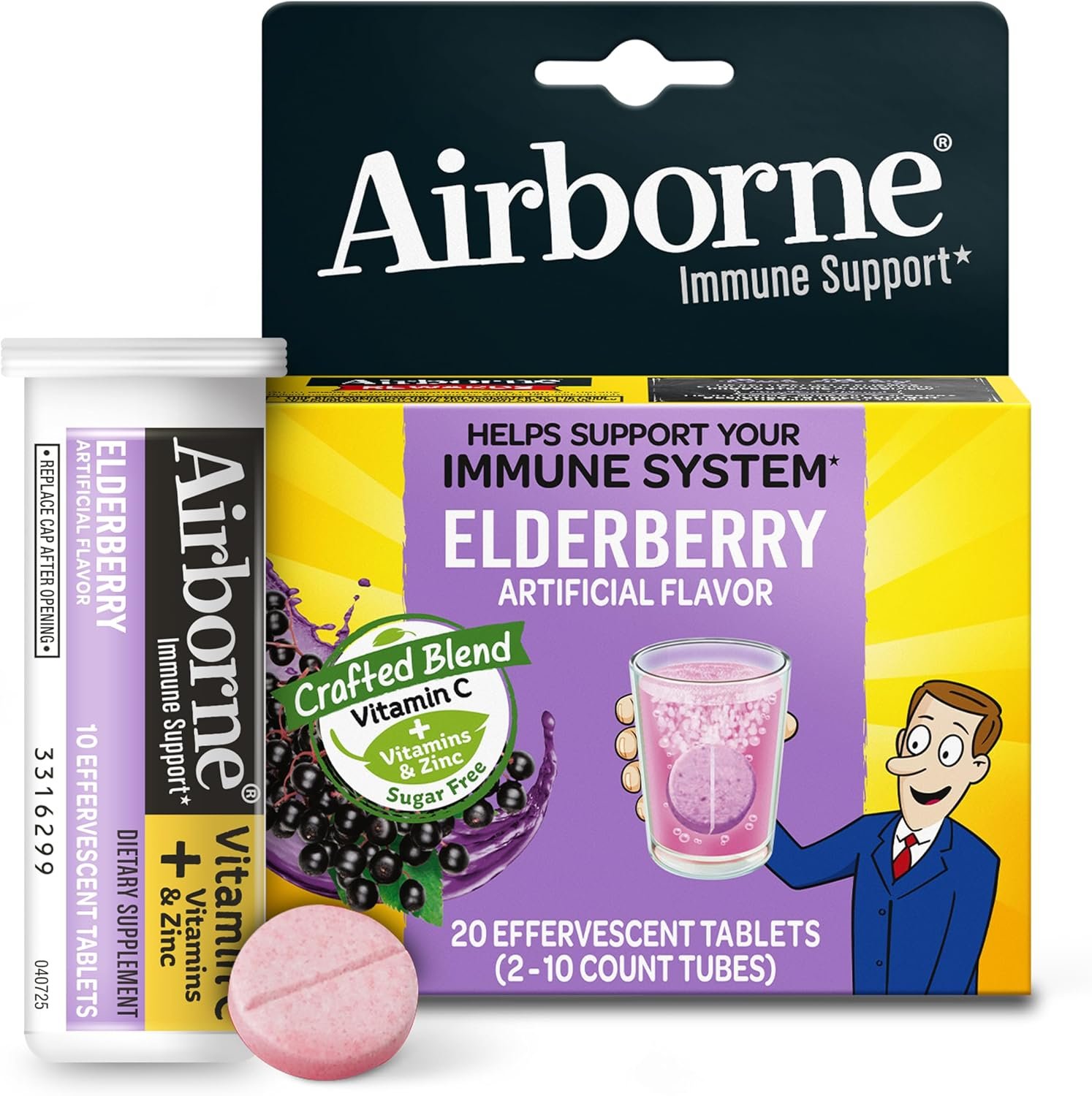 Airborne 1000mg Vitamin C Immune Support Elderberry Effervescent Tablets, 20ct