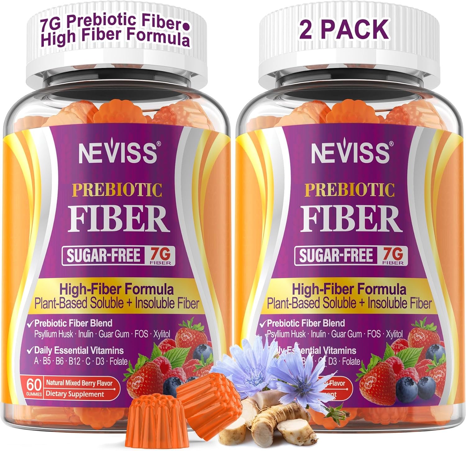 Fiber Gummies 7G for Adults, Psyllium Husk Prebiotic Fiber, GLP-1 Friendly