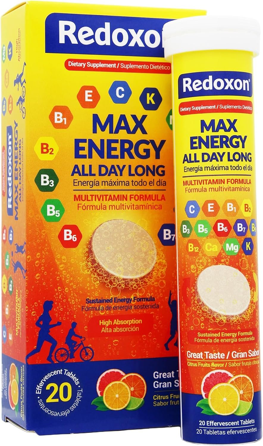 Redoxon Max Energy, Helps Support Inmune System, Citrus Flavor, 20 Effervescent Tablets, 2.82 Oz, Box