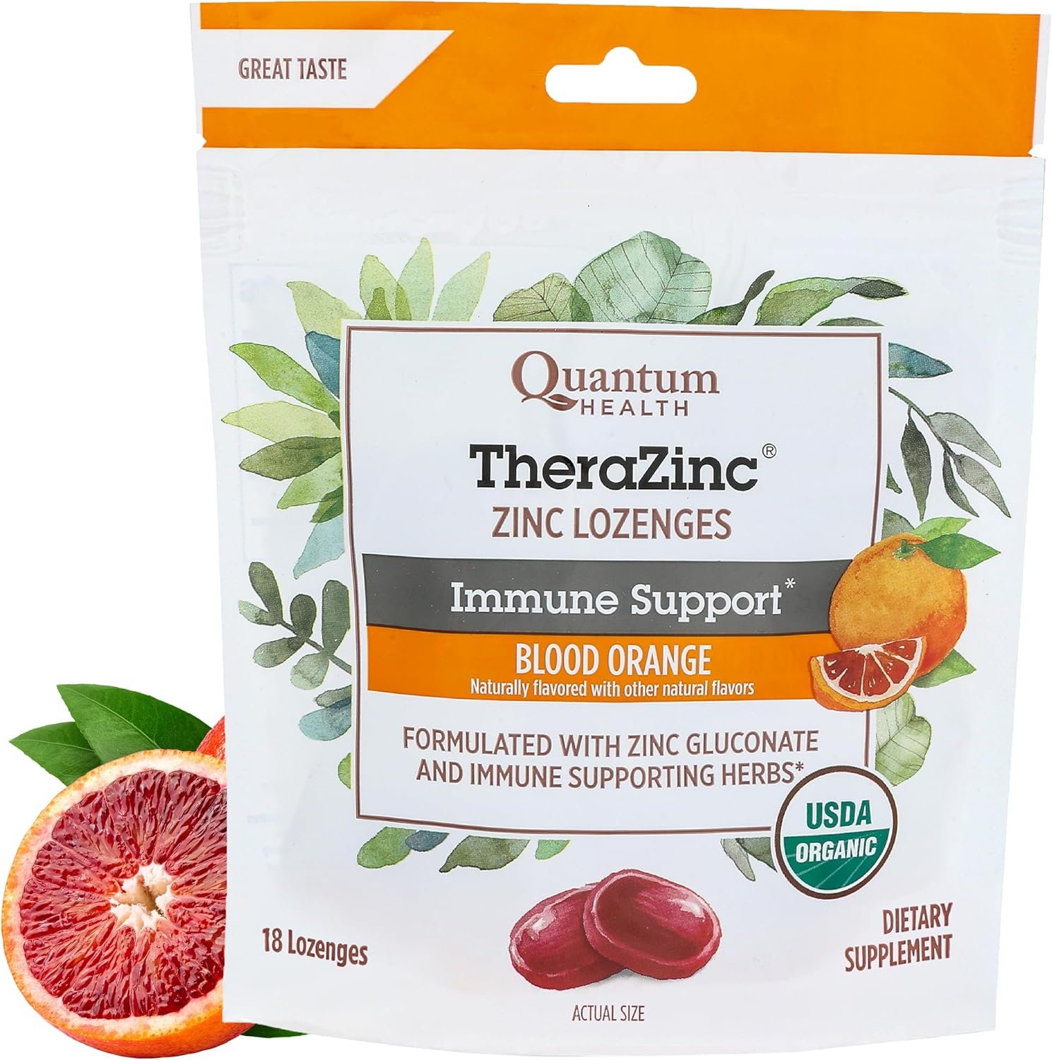 Quantum Health TheraZinc Organic Immune Support Blood Orange, 18 Lozenges
