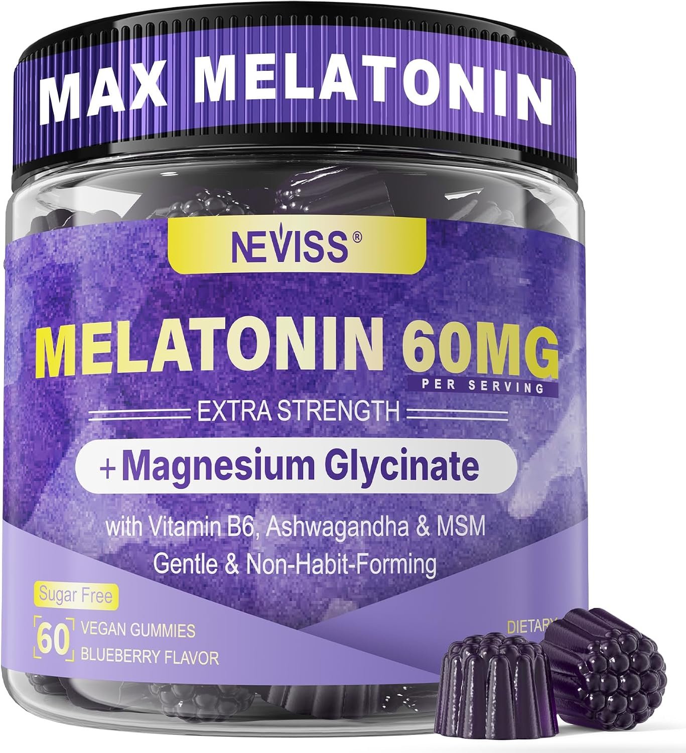 Melatonin Gummies 60mg 30mg for 50+ Adults, High Dose, Extra Strength, 60Ct