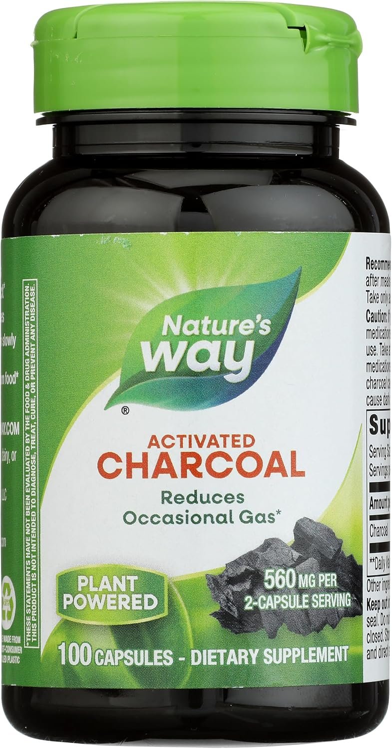 Nature’s Way Activated Charcoal – Charcoal Supplement that Binds Unwanted Materials & Gas* – Alternative to Powder – Gluten-Free & Dairy-Free – 100 Count