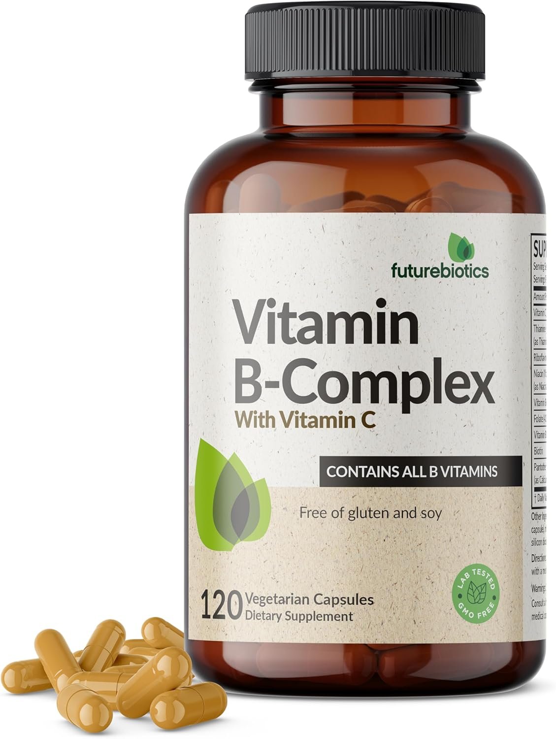 Futurebiotics Vitamin B Complex with Vitamin C Supports Energy Production, Nervous System & Immune Support – Non-GMO, 120 Vegetarian Capsules