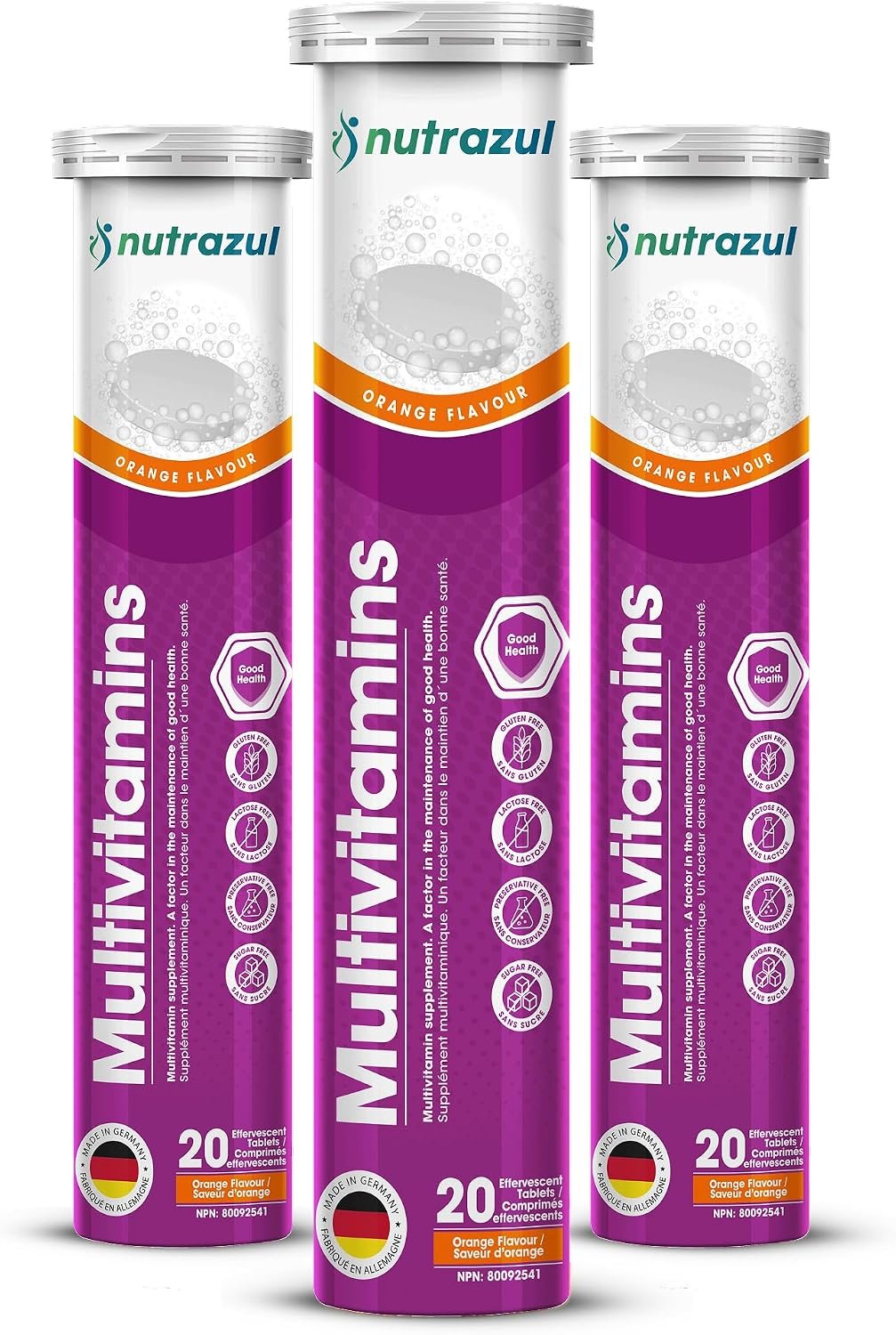 nutrazul Multivitamin Effervescent Tablets, Orange Flavor, 60 Tablets
