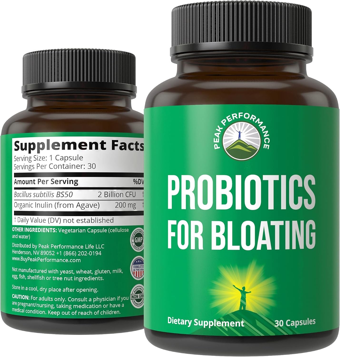 Peak Performance Bloat and Gas Probiotic. Fast Acting Anti Bloating Pills