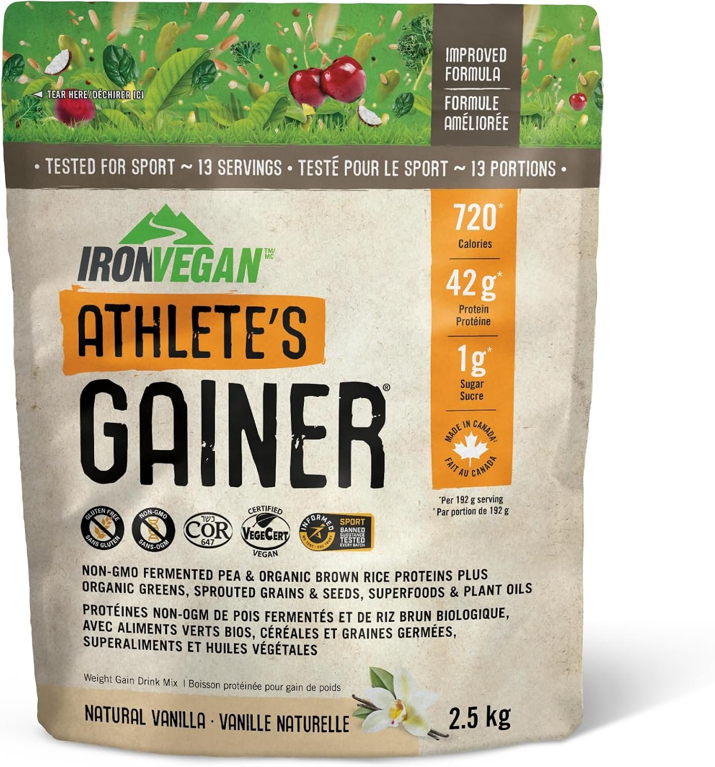 Ironvegan Gainer Vanilla Protein Powder, 2500 GR