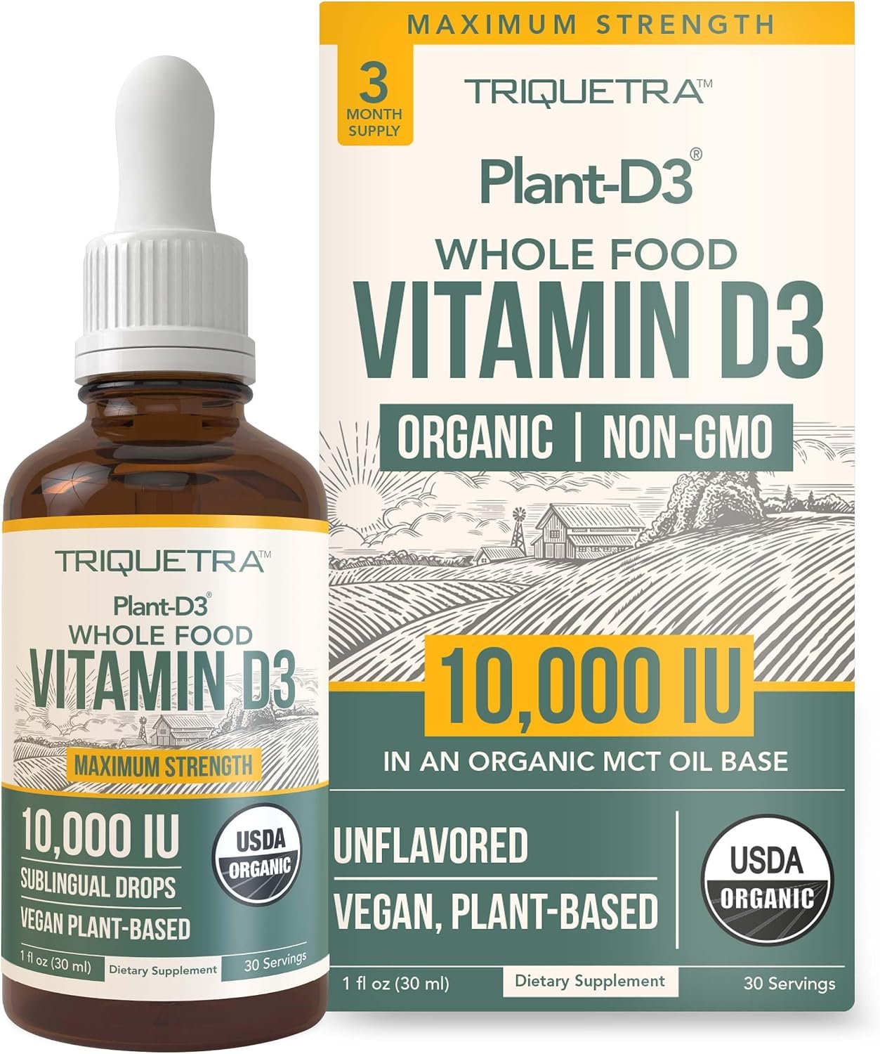Organic Vitamin D3 10,000 IU – Plant D3, Vegan, 200% Higher Absorption