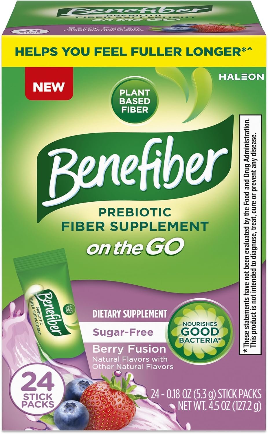 Benefiber Prebiotic Fiber Supplement Powder, Berry Fusion, 24 Stick Packs