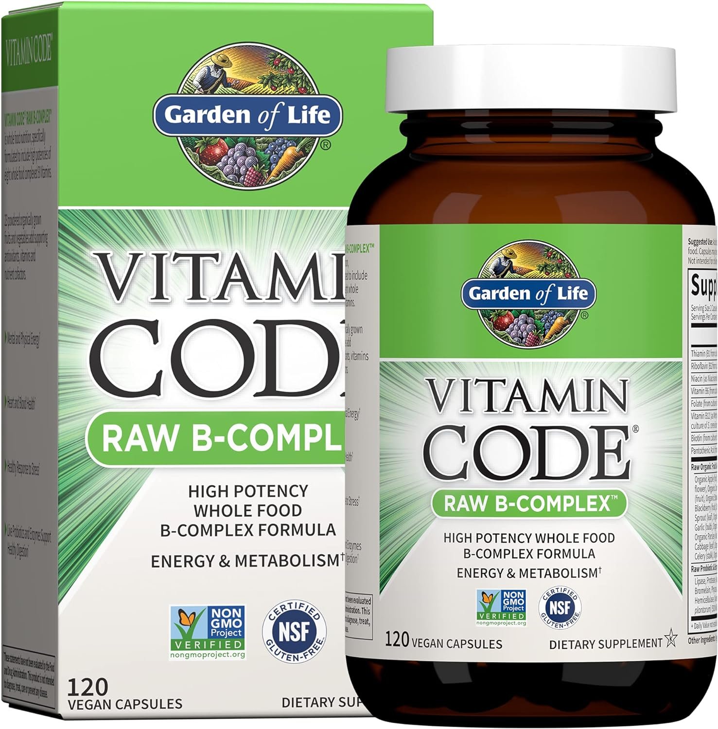 Garden of Life Vitamin Code Raw B-Complex, 120 Vegan Capsules