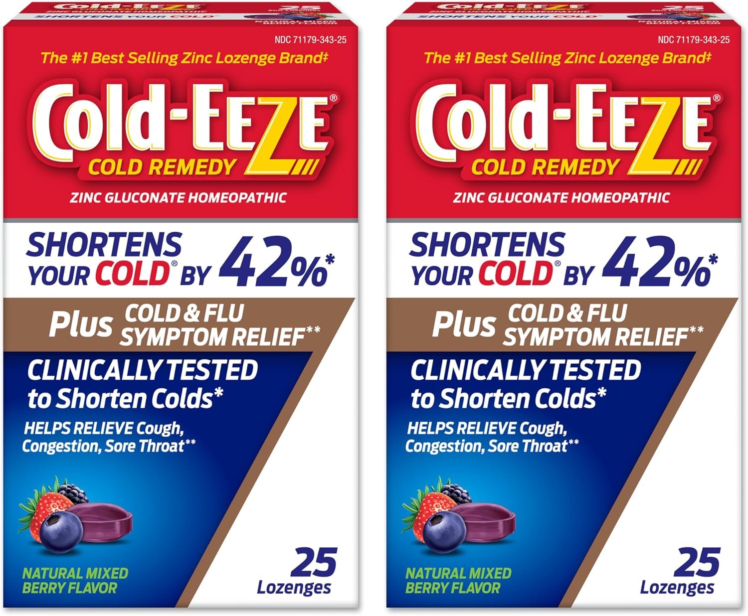 Cold-Eeze Plus Natural Mixed Berry Cold & Flu Zinc Lozenges, 25 Ct, 2 Pack