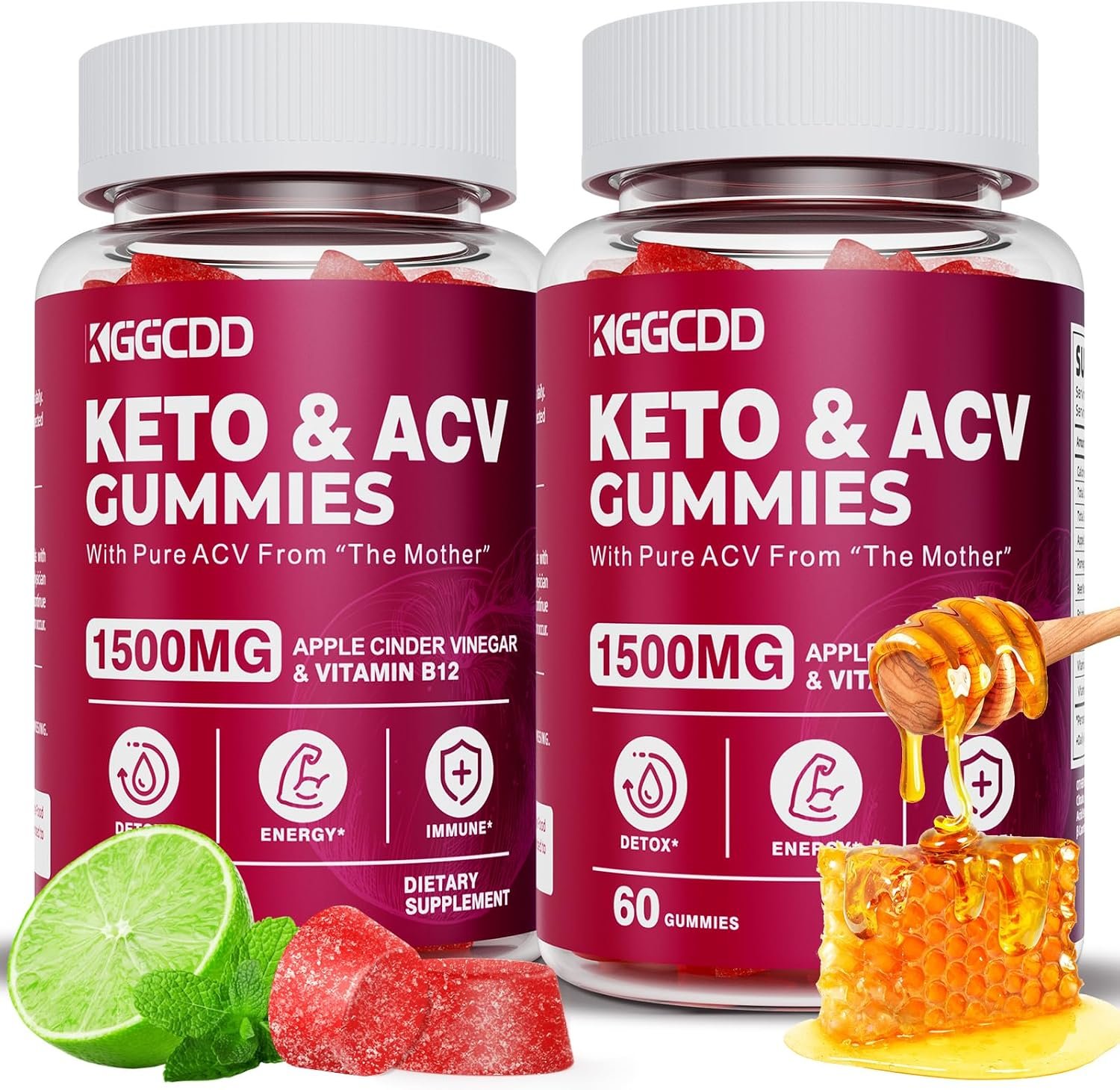 Apple Cider Vinegar Gummies 1500MG, Keto ACV Gummies, 2 Pack