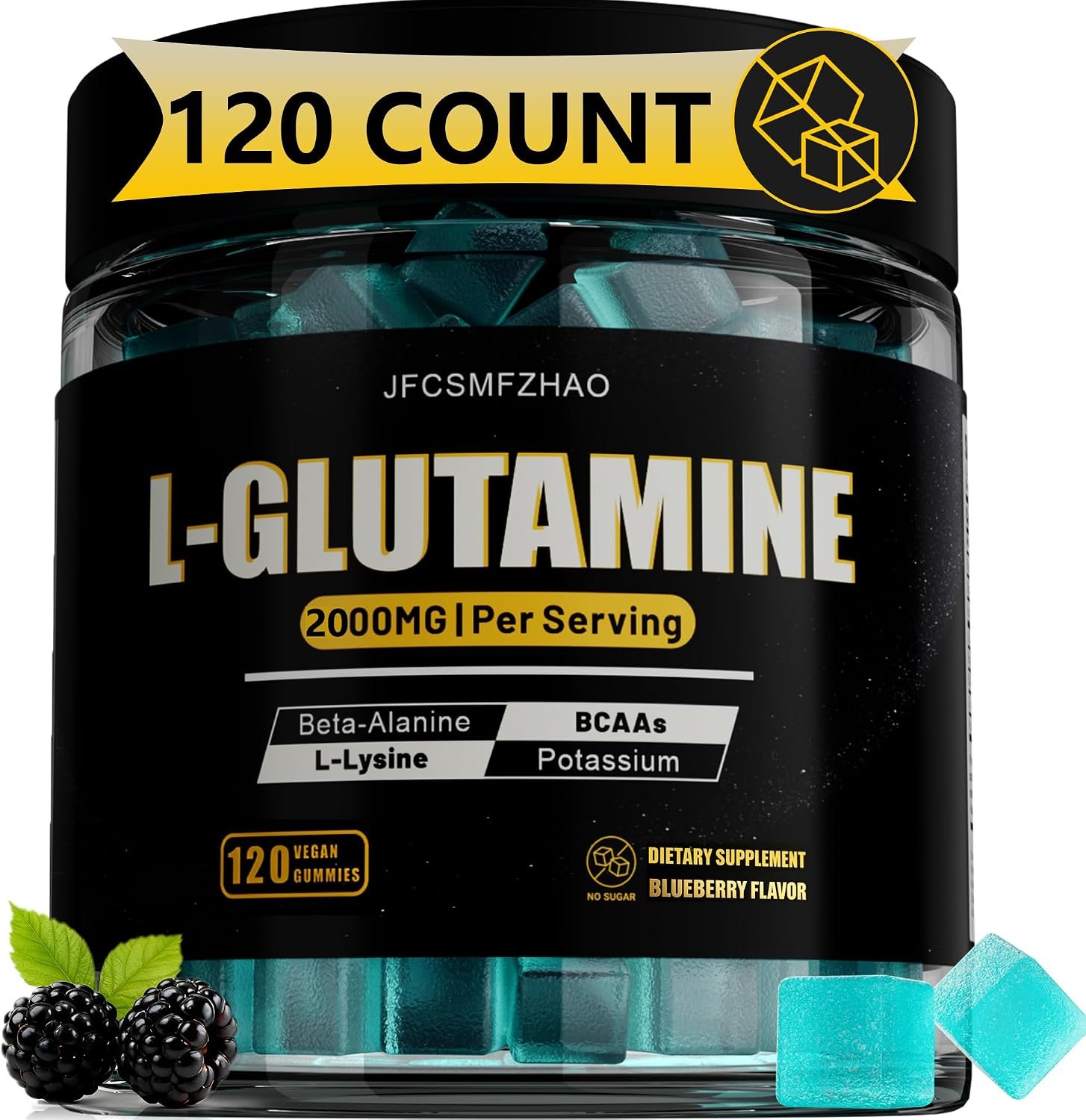 L-Glutamine 2000mg Gummies for Men & Women, Post-Workout Recovery, Immune Support, Energy & Gut Health, Amino Acid Supplement with Beta-Alanine, BCAAs, L-Lysine and Potassium, Sugar Free, 120 Count