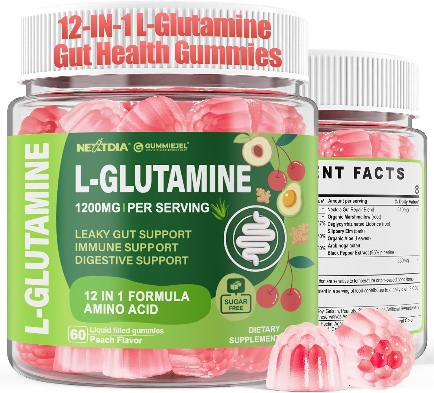L-Glutamine 1200mg Gummies, GLP-1 Friendly, Gut, Immune Support, Metabölism