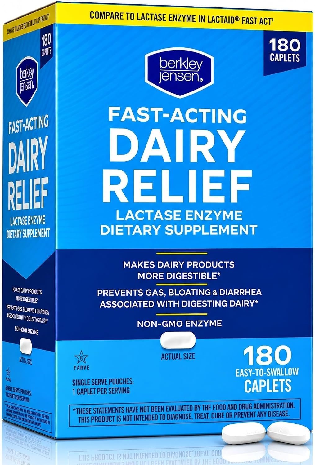 berkley jensen Maximum Strength Fast Acting Lactase Enzyme 9000 FCC – Natural Dairy Relief Digestive Supplement – Helps Prevent Bloating, Gas, Loose Bowels Due to Lactose Intolerance, 180 Tablets