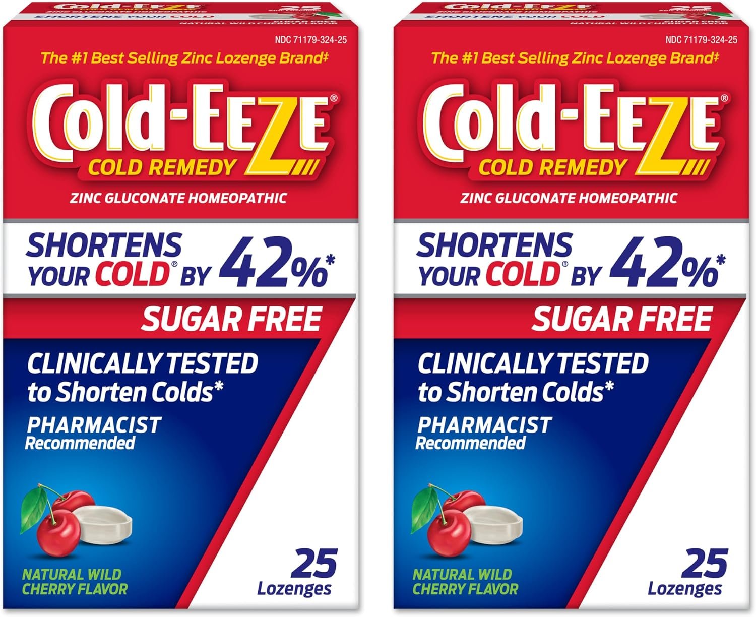 Cold-Eeze Sugar-Free, Natural Wild Cherry Zinc Lozenges, 25 Ct, 2 Pack