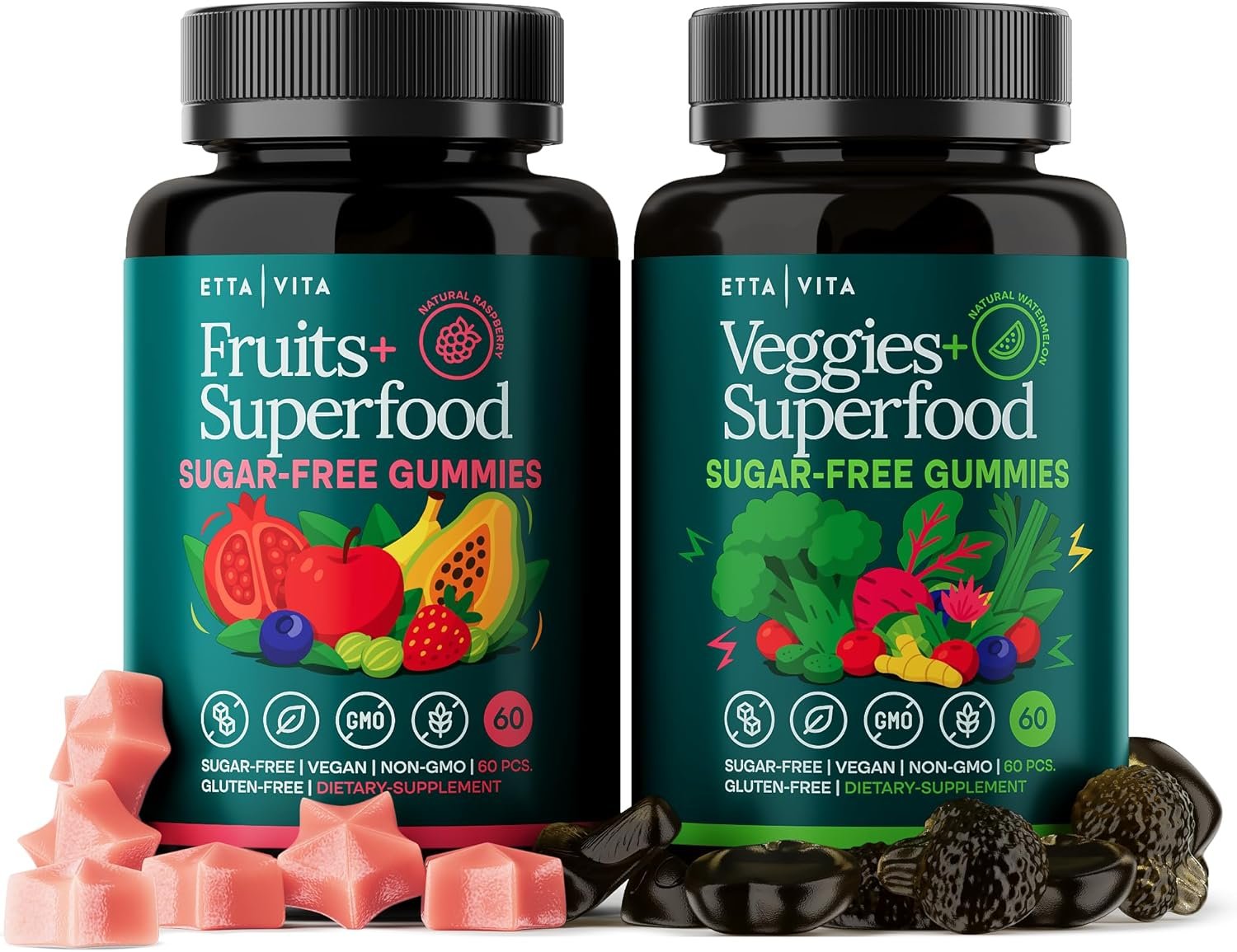 Sugar-Free Fruits and Veggies Gummies with Vitamins & Minerals (120 Chews)