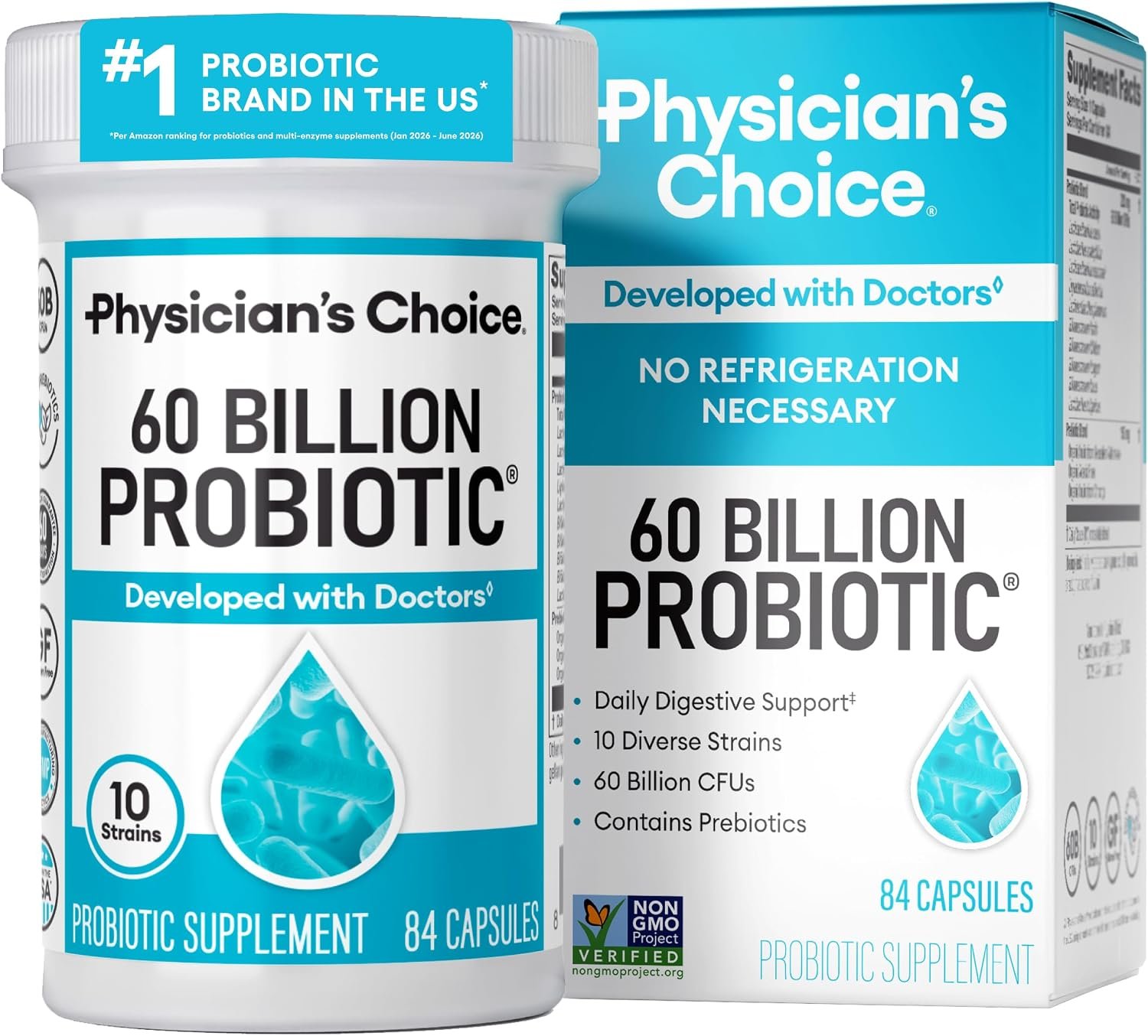 Physician’s CHOICE Probiotics 60 Billion CFU – 10 Strains + Organic Prebiotics – Immune, Digestive & Gut Health – Supports Occasional Constipation, Diarrhea, Gas & Bloating – for Women & Men – 84ct