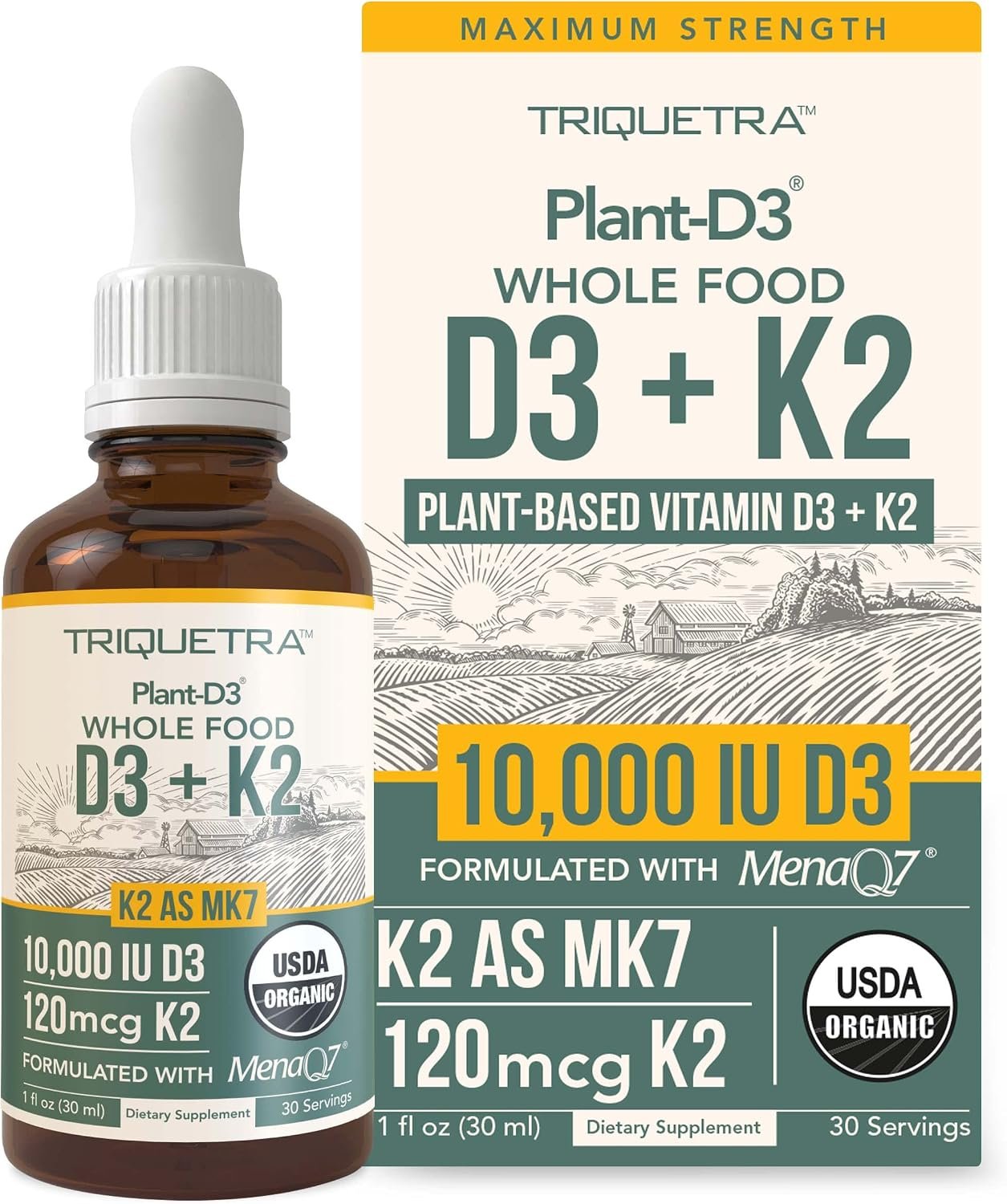 Organic Plant D3 K2 vitamin 10000 iu – All-Trans MK7 from MenaQ7 (120 K2)