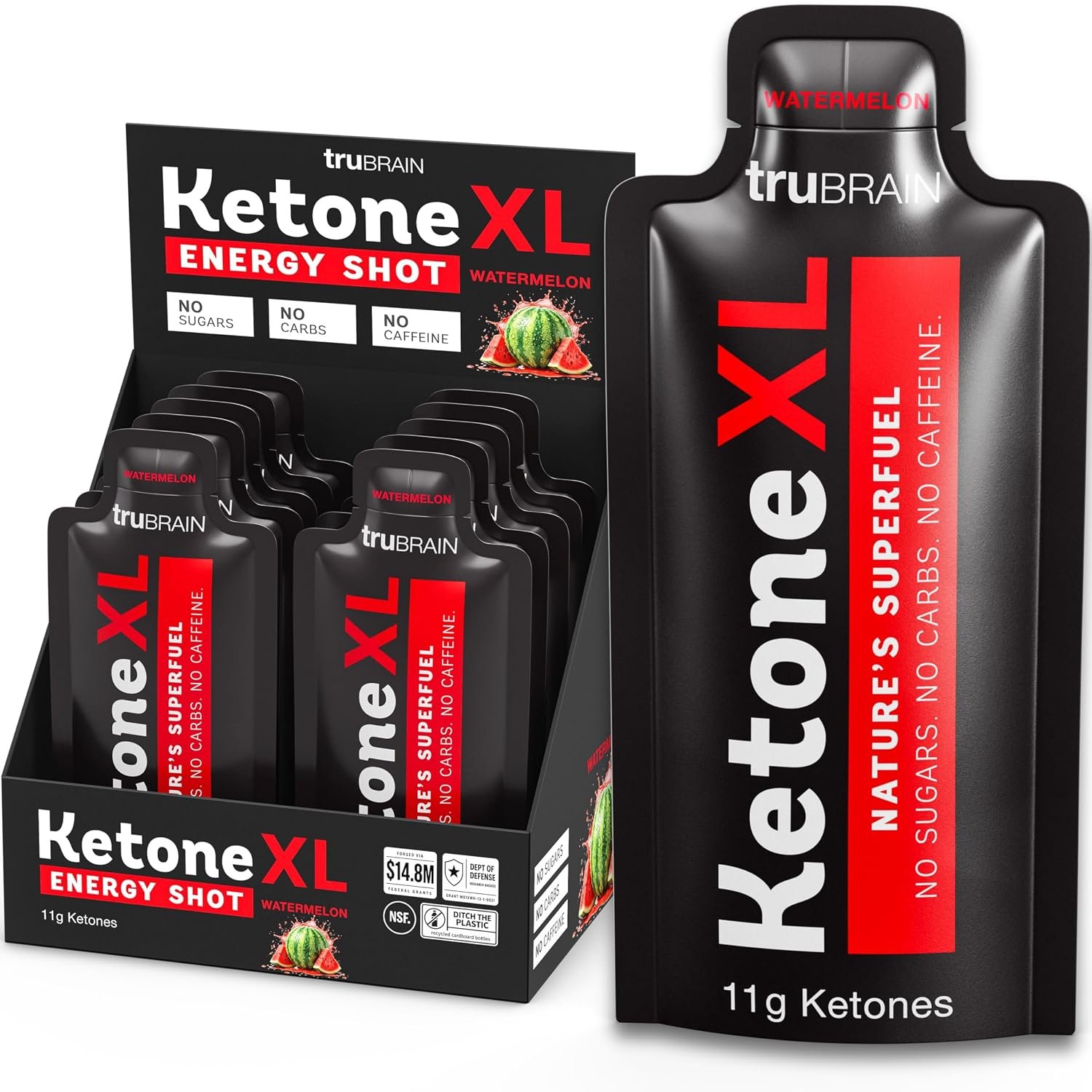 Ketone XL No Caffeine Exogenous Ketones Energy Shots – 10 Pack of Caffeine-Free Energy Drinks with 11g Ketones Per Shot – Sugar Free, Salt Free, Clean Ketone Energy (Watermelon)