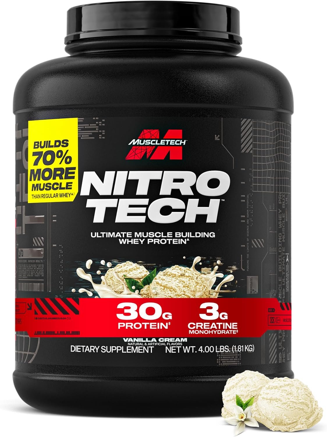MuscleTech Whey Protein Powder (Vanilla Cream, 4LB) – 30g Protein
