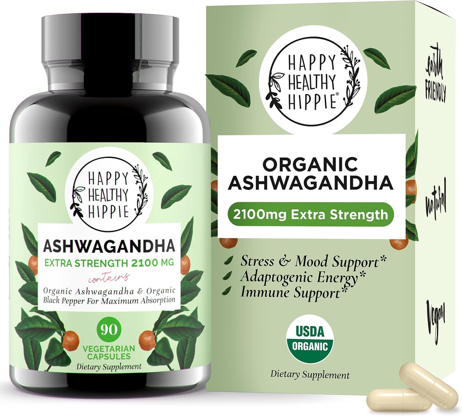 Organic Ashwagandha Capsules 2100 mg, Extra Strength Stress Relief, 90 Ct