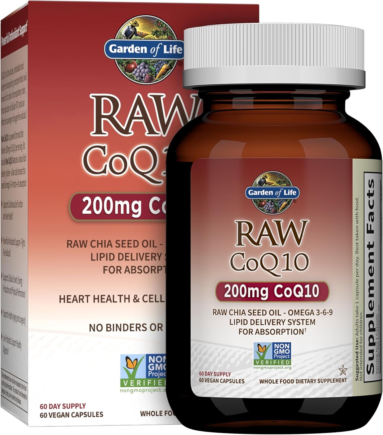 Garden of Life Raw CoQ10 200mg, with Omega 3 6 9 for Heart Health, 60ct