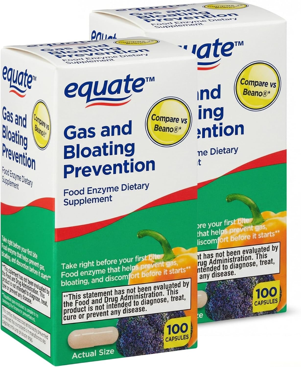 Gas Relief and Prevention Food Enzyme – 100 Capsules, Anti Gas Supplement for Adults, Gas Bloating Support for Men and Women, Digestive Enzyme Capsules (Pack of 2)