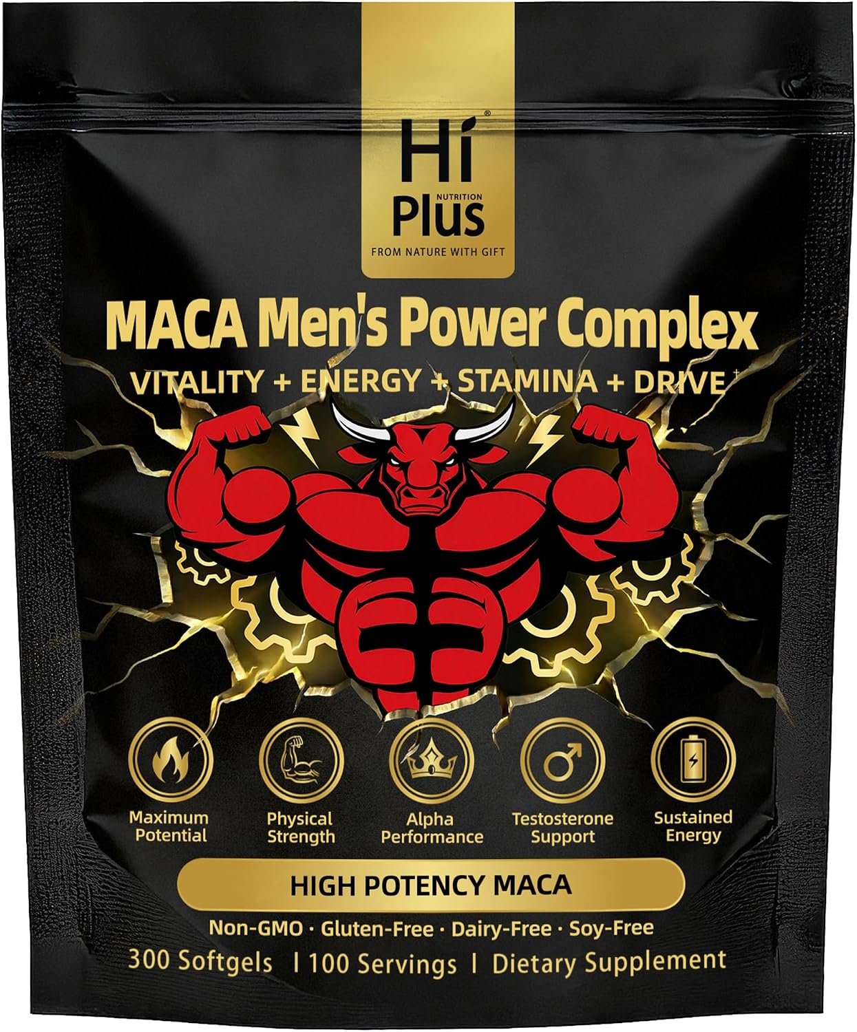 Maca Men’s Power Complex Formula, Supports Testosterone Health, Supports Energy, Stamina, Muscle Recovery & Prostate Health – Non-GMO, Gluten Free, 300 Softgels