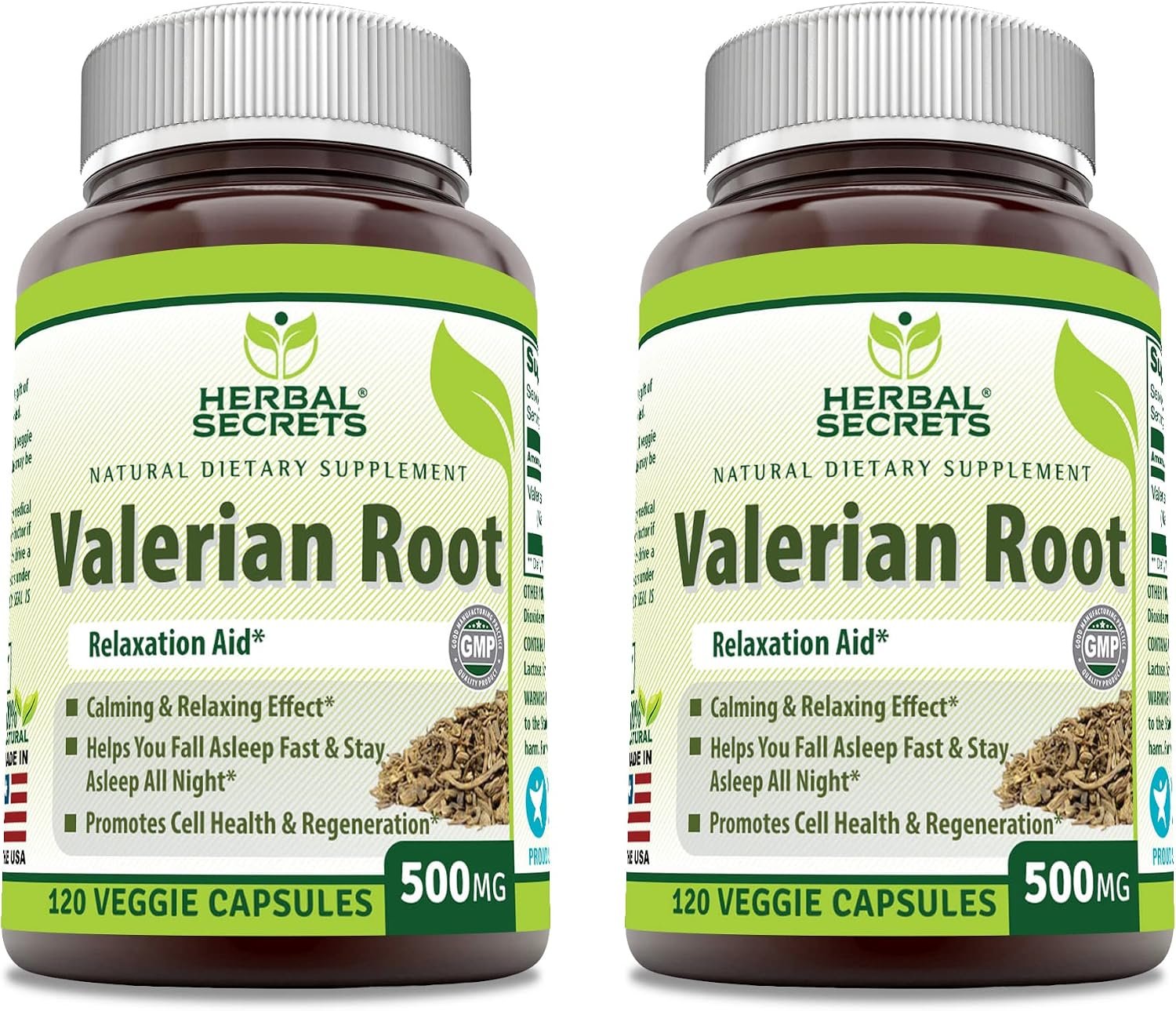 Herbal Secrets Valerian Root 500 Mg Supplement | Veggie Capsules | Non-GMO | Gluten-Free | Made in USA (2 Pack, 120 Count)