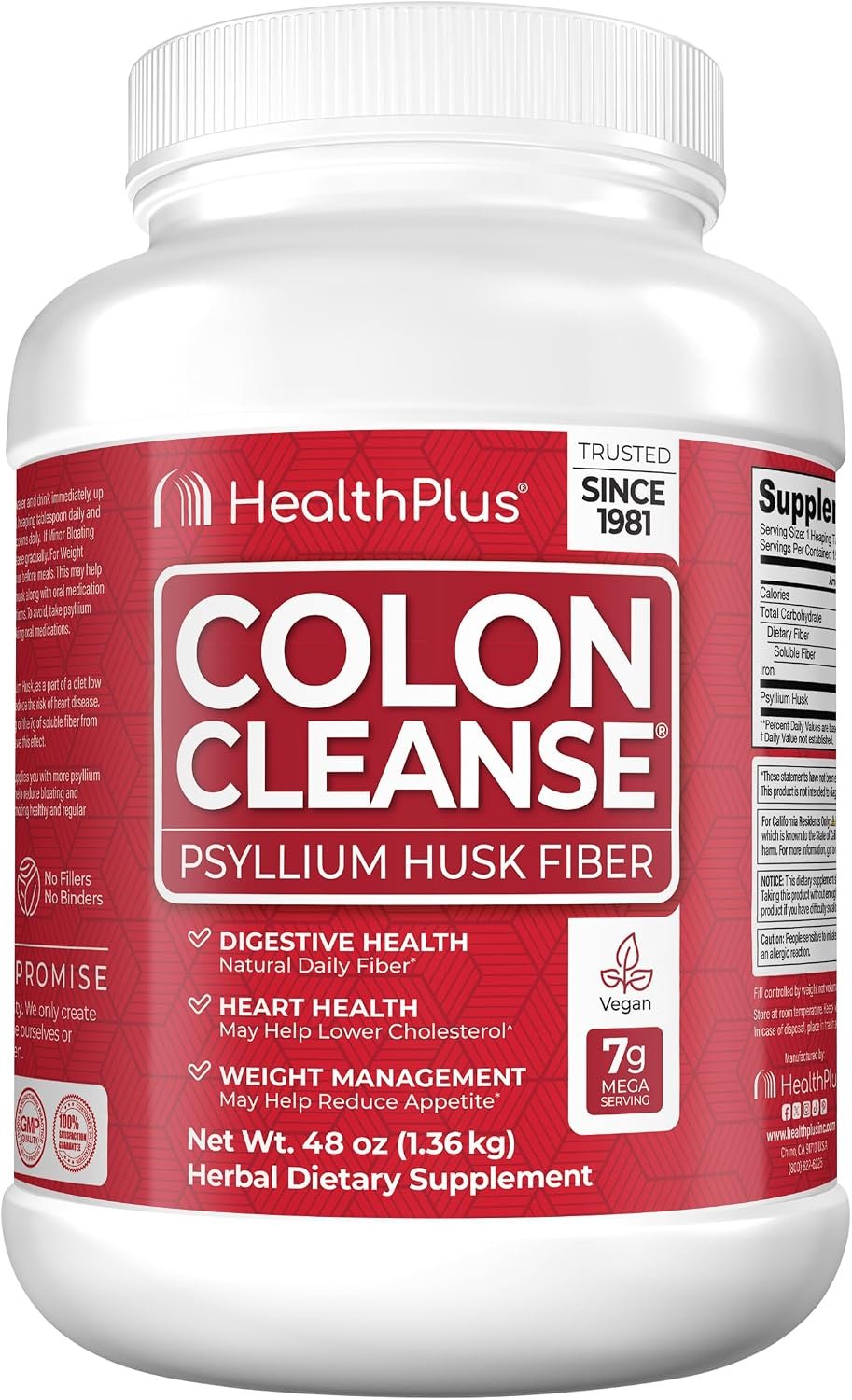Health Plus Colon Cleanse Daily Psyllium Husk Fiber, 48 oz, 194 Servings