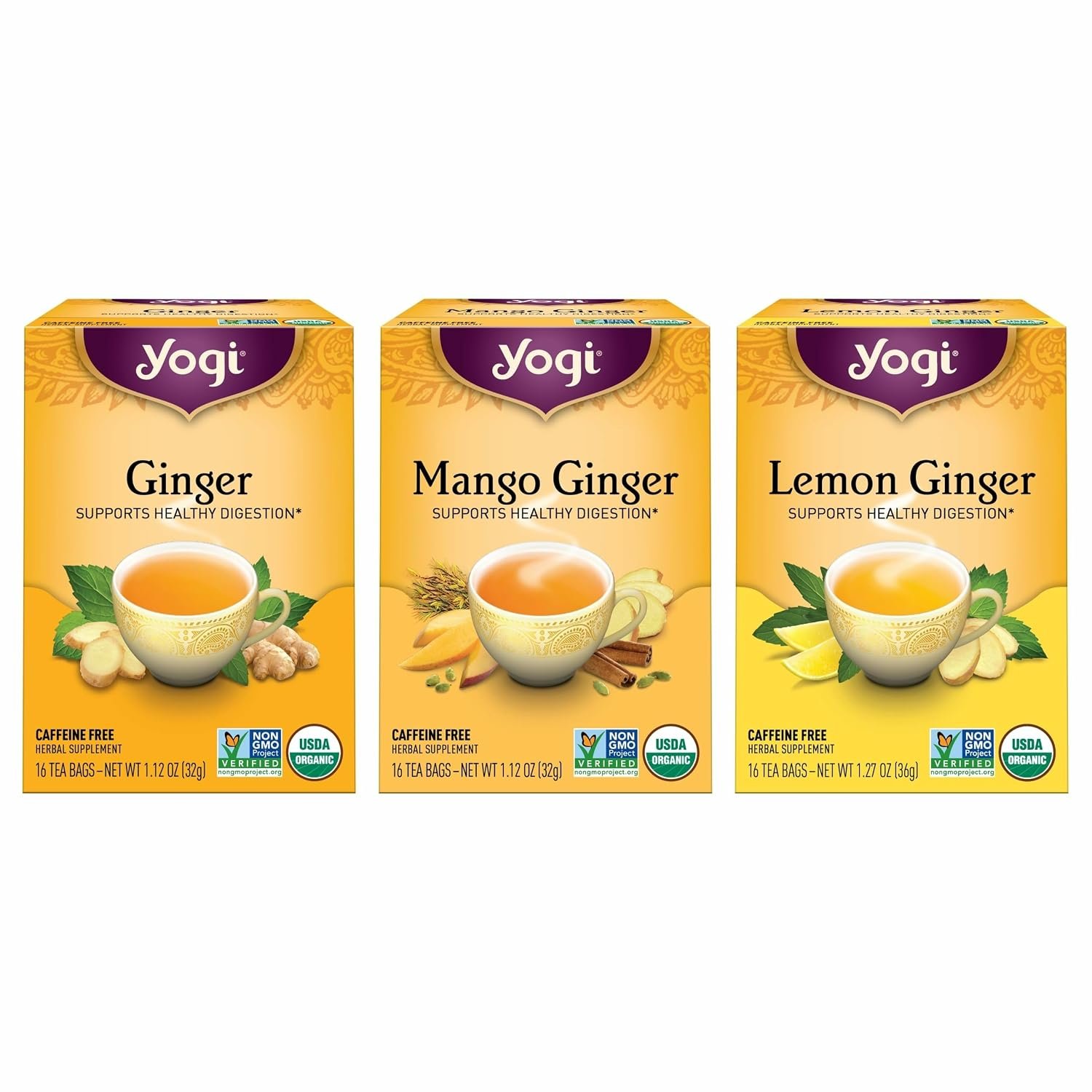 Yogi Ginger Organic Variety Sampler, 16 Tea Bags (3 Pack)