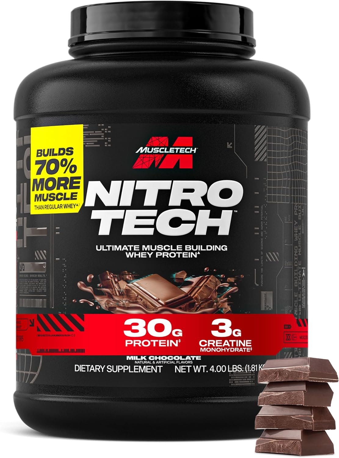 MuscleTech Whey Protein Powder (Milk Chocolate, 4LB) – 30g Protein