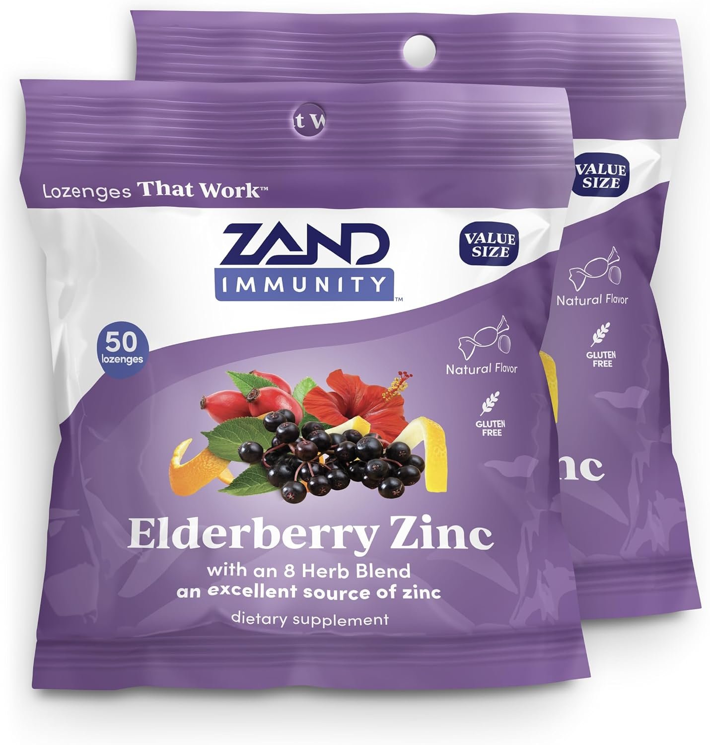 ZAND Immunity Elderberry Zinc Throat Lozenges 2-Pack – Good-for-You Dry Mouth Lozenges, Immune Support Supplement with Elderberry, Zinc 5mg – Soothe a Dry Throat, Natural Flavor, Gluten Free, 50ct ea