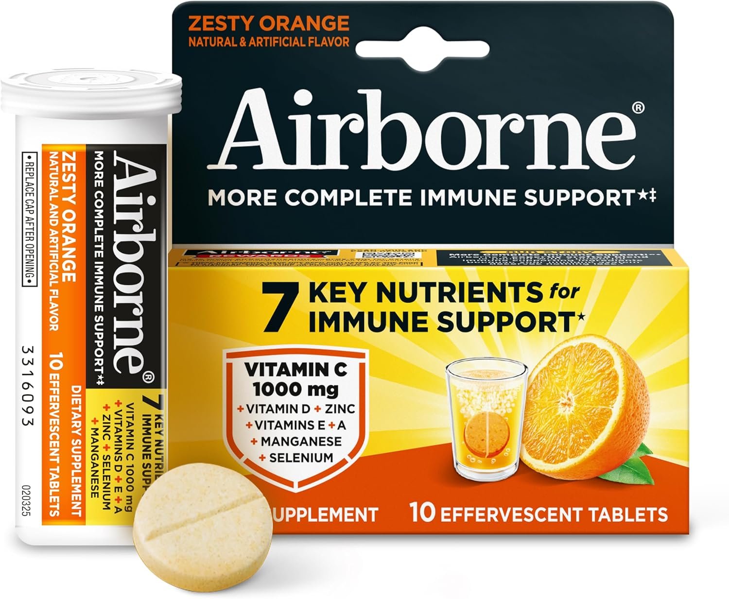 Airborne 1000mg Vitamin C Immune Support Zesty Orange Effervescent Tablets, 10ct