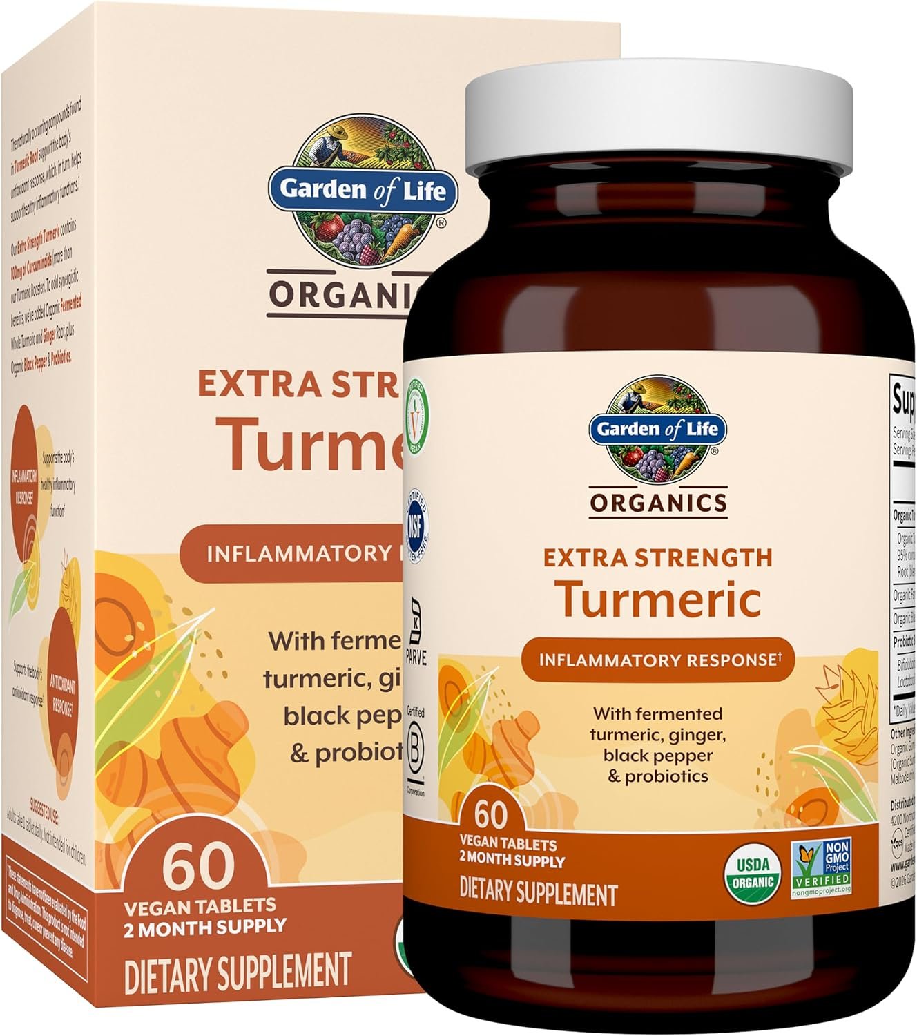 Garden of Life Organics Extra Strength Turmeric Supplement, 60 Tablets