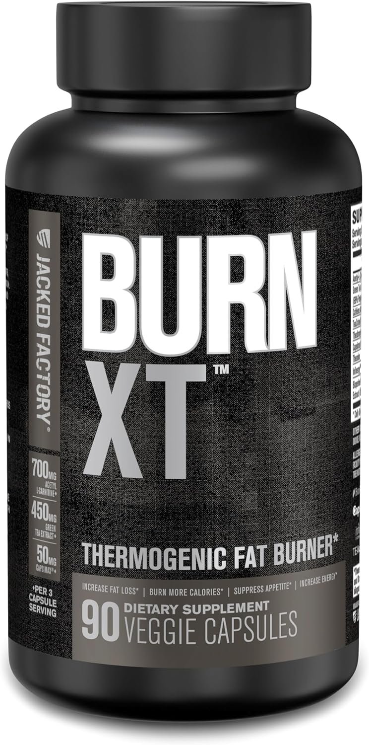 Jacked Factory Burn XT Black Thermogenic Fat Burner – Weight Loss Supplement, Appetite Suppressant, Nootropic Energy Booster | TeaCrine, Acetyl L-Carnitine, Green Tea Extract – 90 Veg Diet Pills