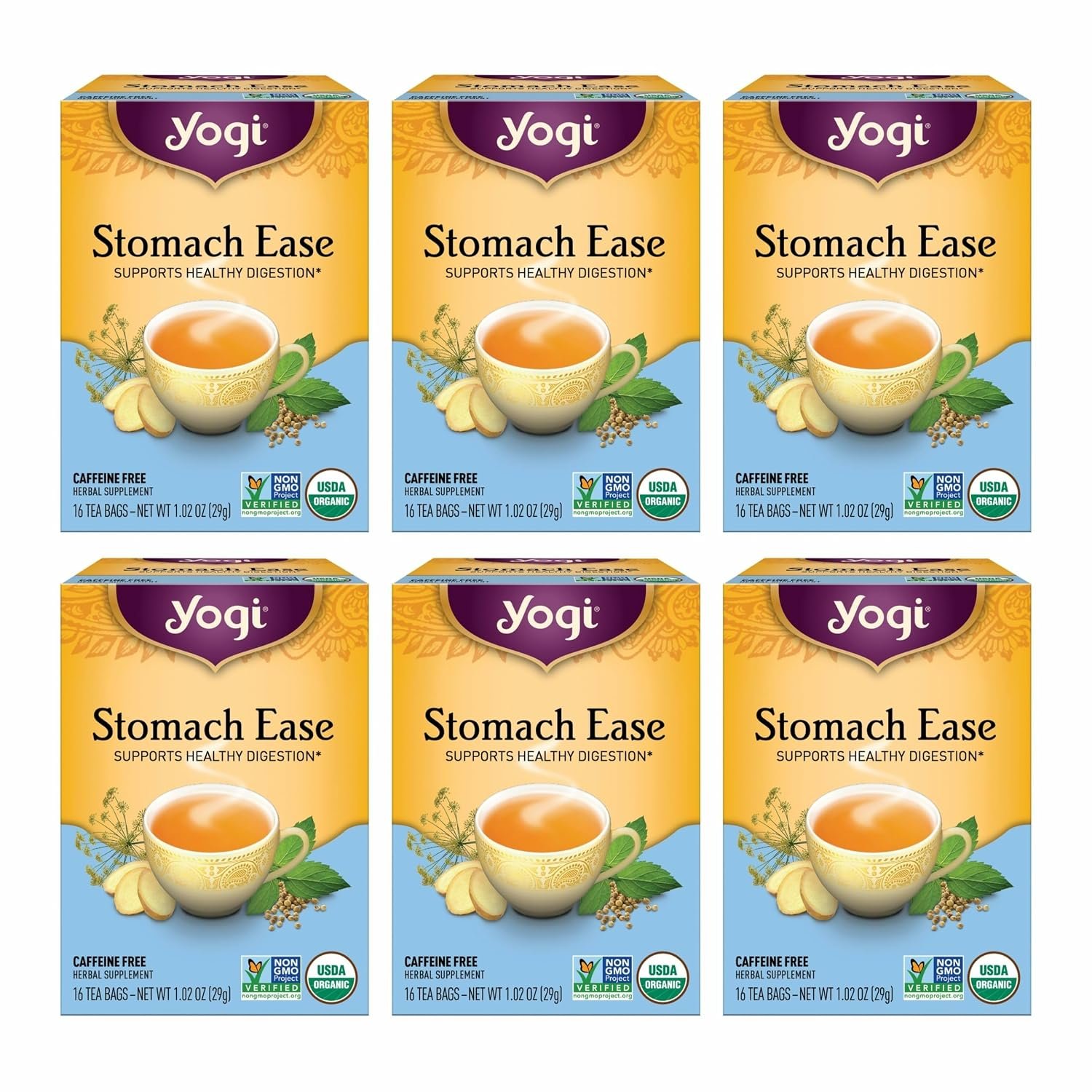 Yogi Stomach Ease Tea, 16 Tea Bags (6 Pack)